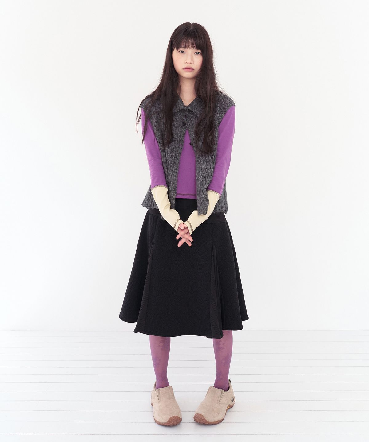 무음(MUWM) 3-웨이 버튼 니트 탑 3-way Button Knit Top (Charcoal)