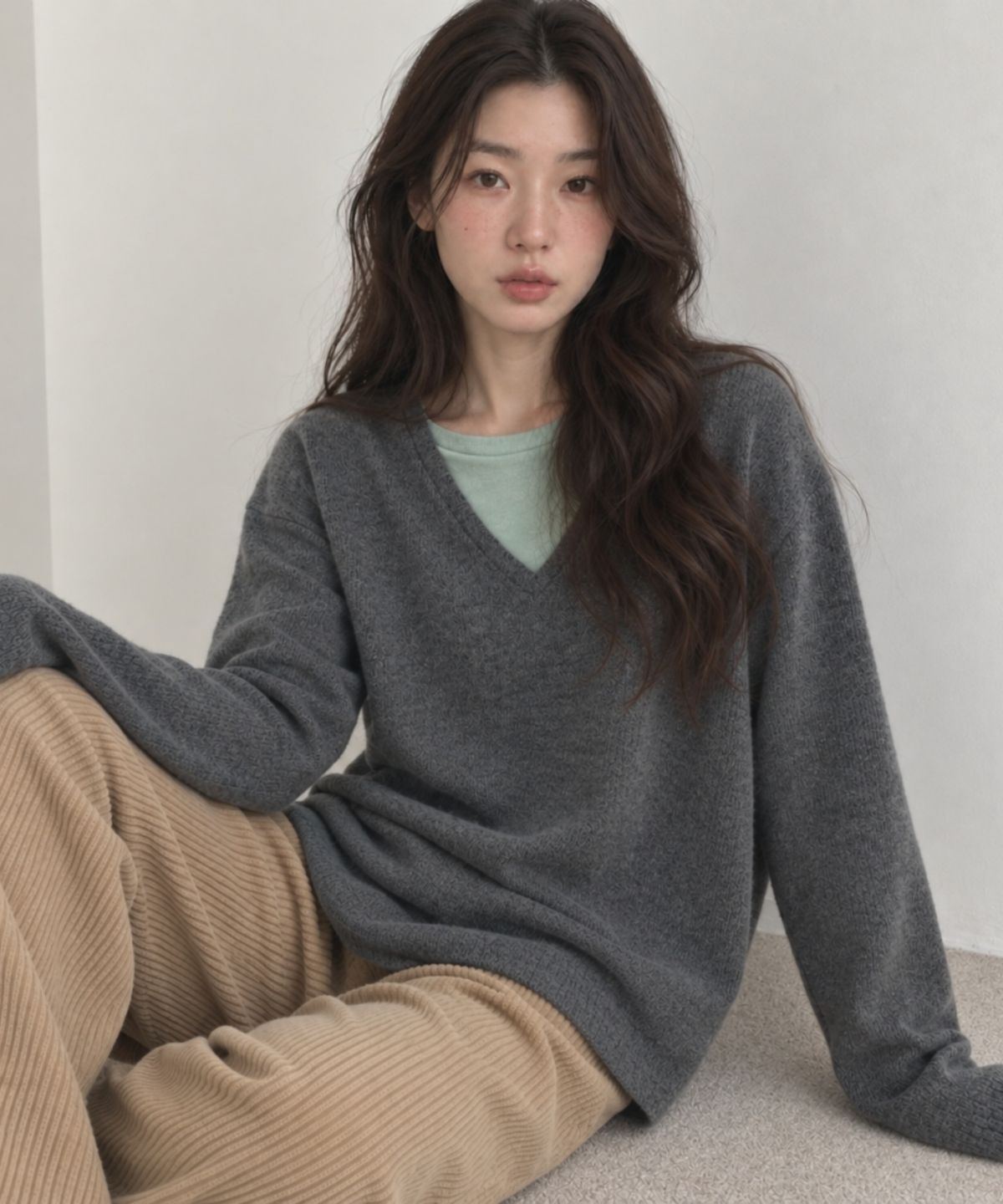 넌즈시(NUNZSI) 브러쉬 울 레이어드 풀오버 멜란지 그레이