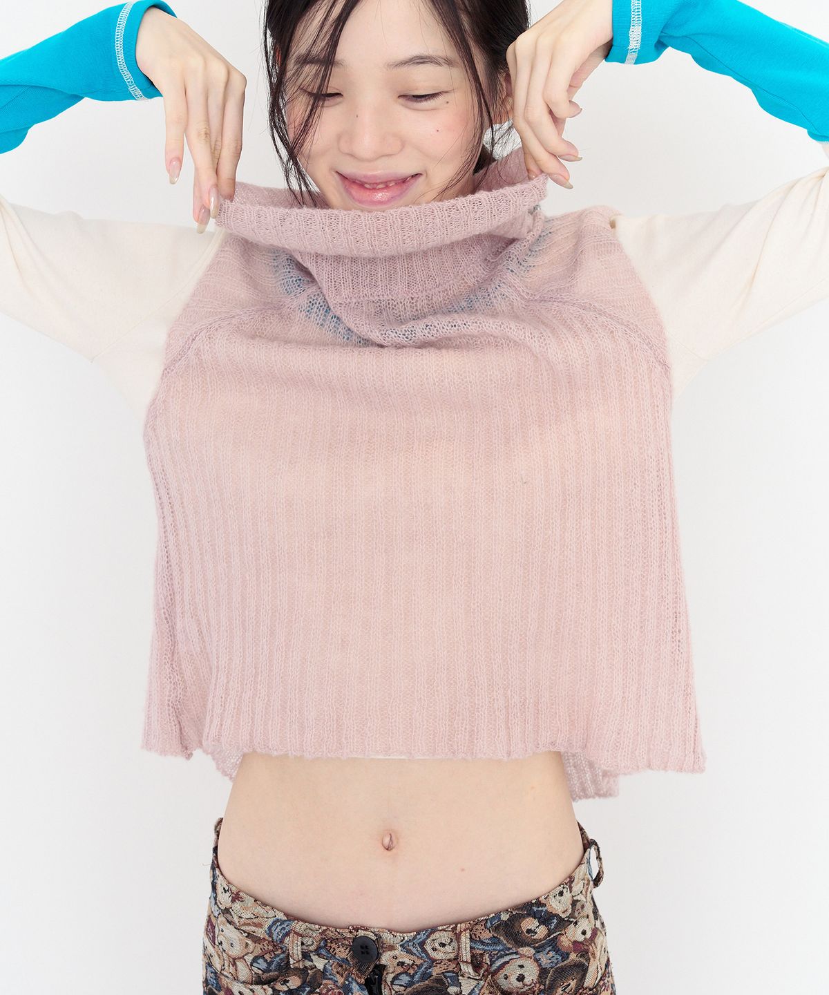 무음(MUWM) 3-웨이 버튼 니트 탑 3-way Button Knit Top (Pink)