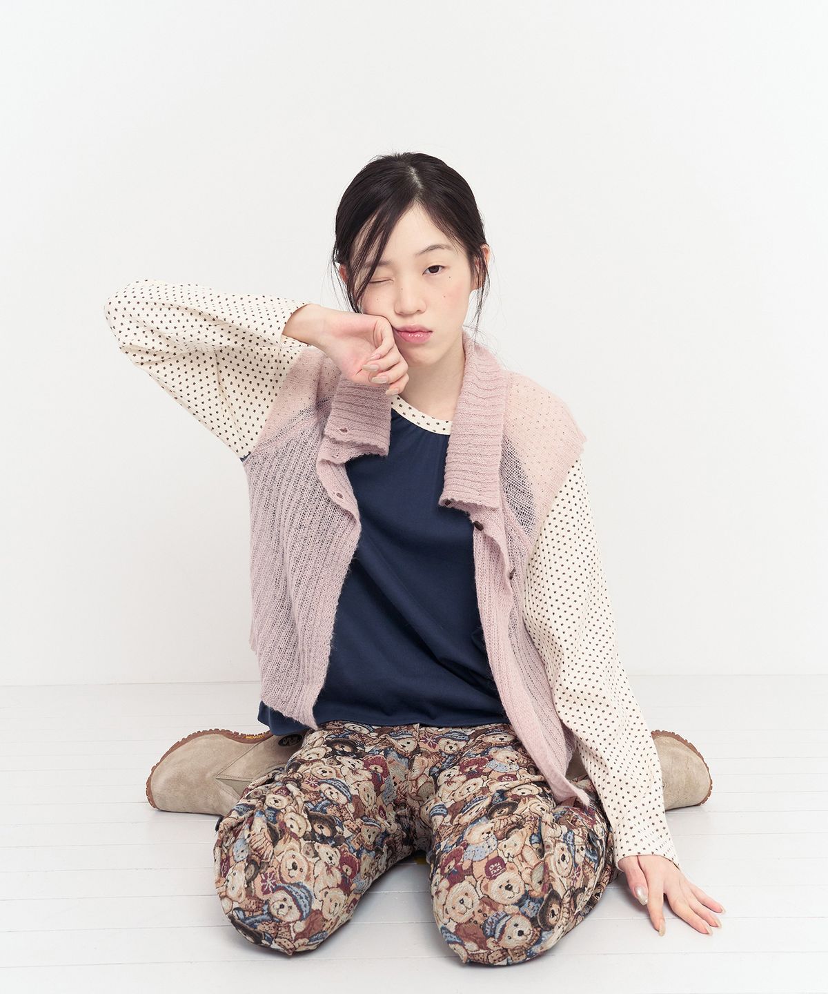 무음(MUWM) 3-웨이 버튼 니트 탑 3-way Button Knit Top (Pink)
