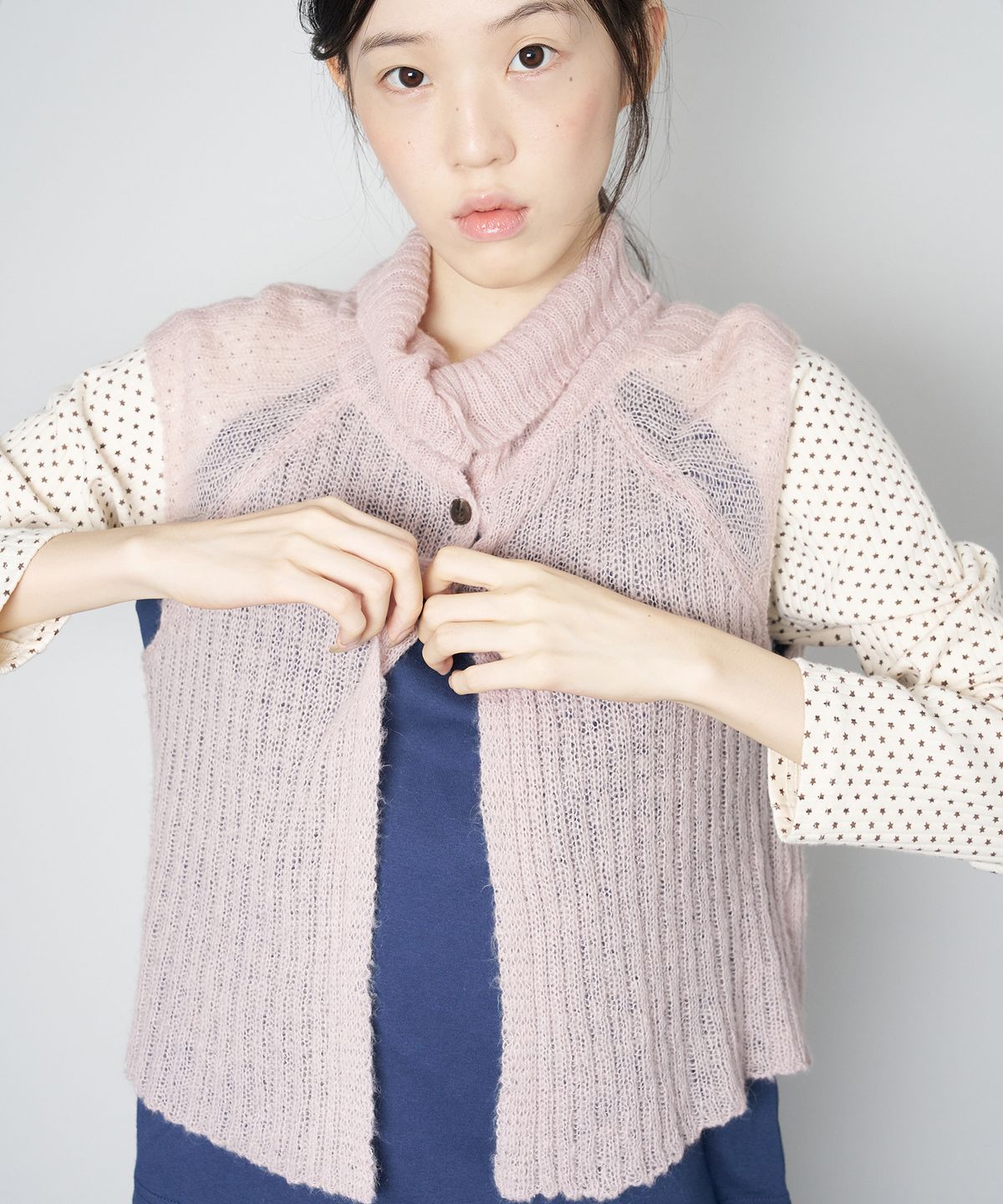 무음(MUWM) 3-웨이 버튼 니트 탑 3-way Button Knit Top (Pink)