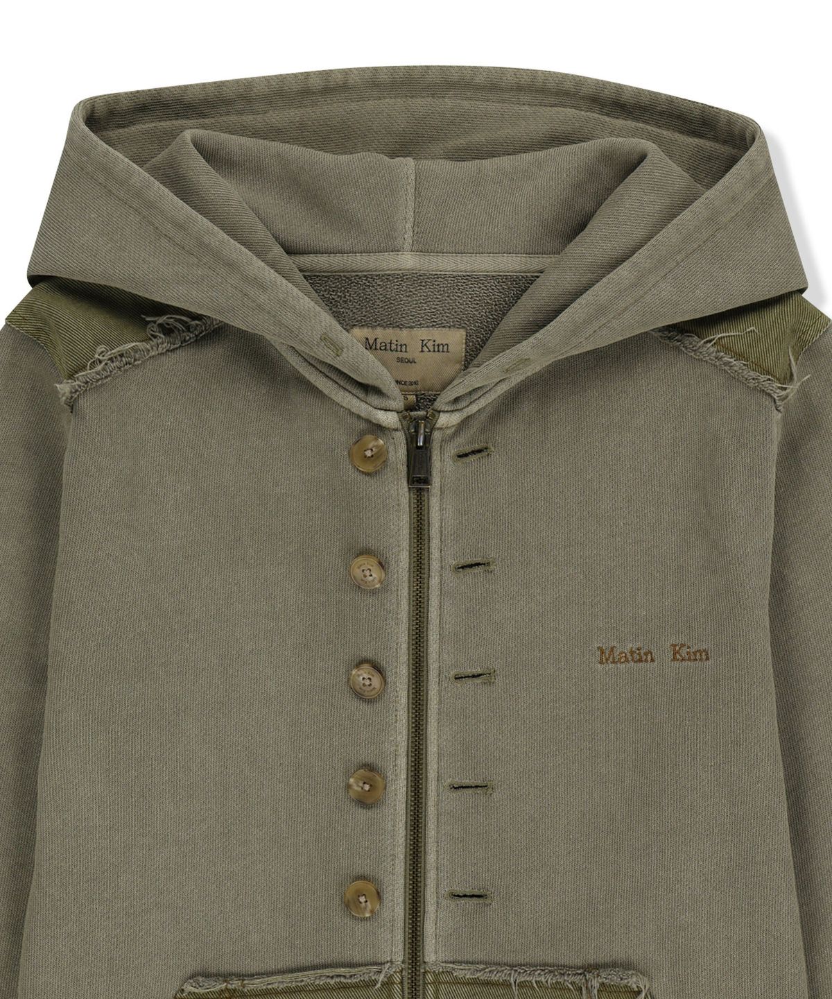마뗑킴(MATIN KIM) FADED WASHED HOODY ZIP UP IN KHAKI