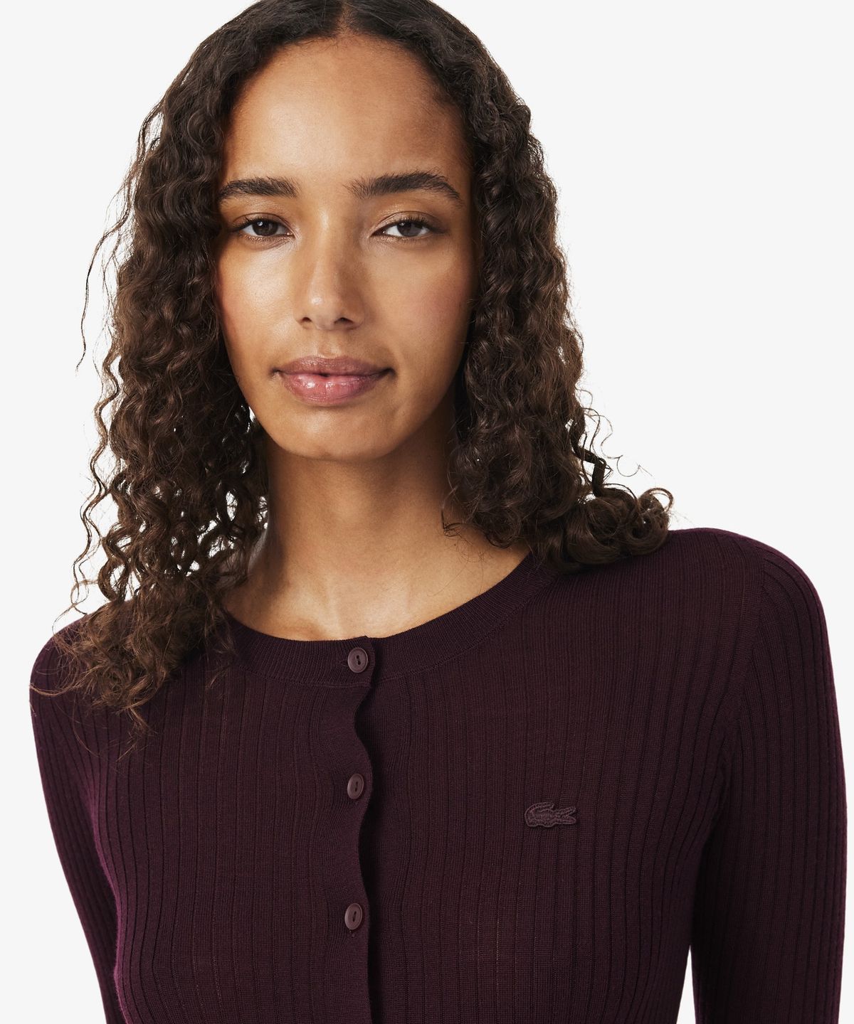 라코스테(LACOSTE) 여성 메리노울 립조직 크루넥 가디건 AF4141-56N 3KE