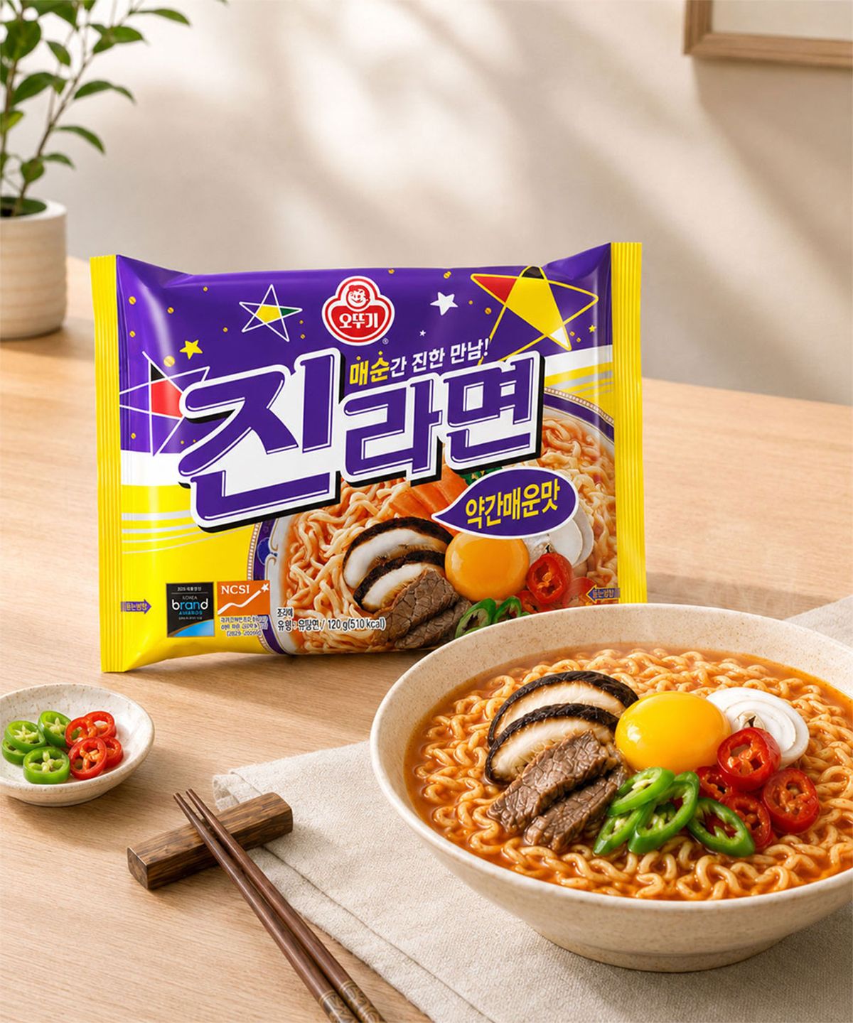 오뚜기(OTOKI) 진라면 약간매운맛 20개입 (5개입번들 x 4개)