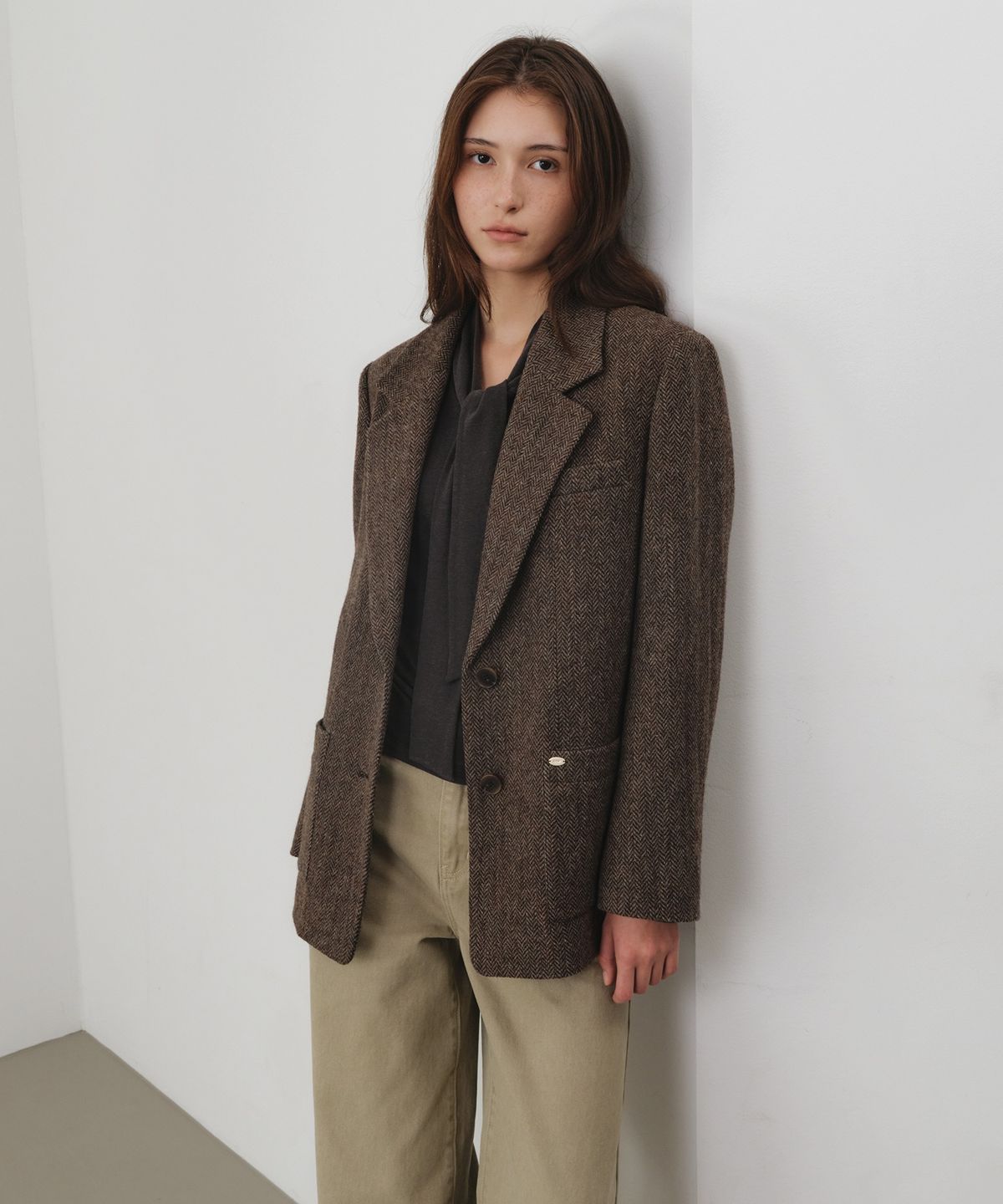 올리브 데 올리브(OLIVE DES OLIVE) 테일러드 헤링본 자켓 OW6WJA090