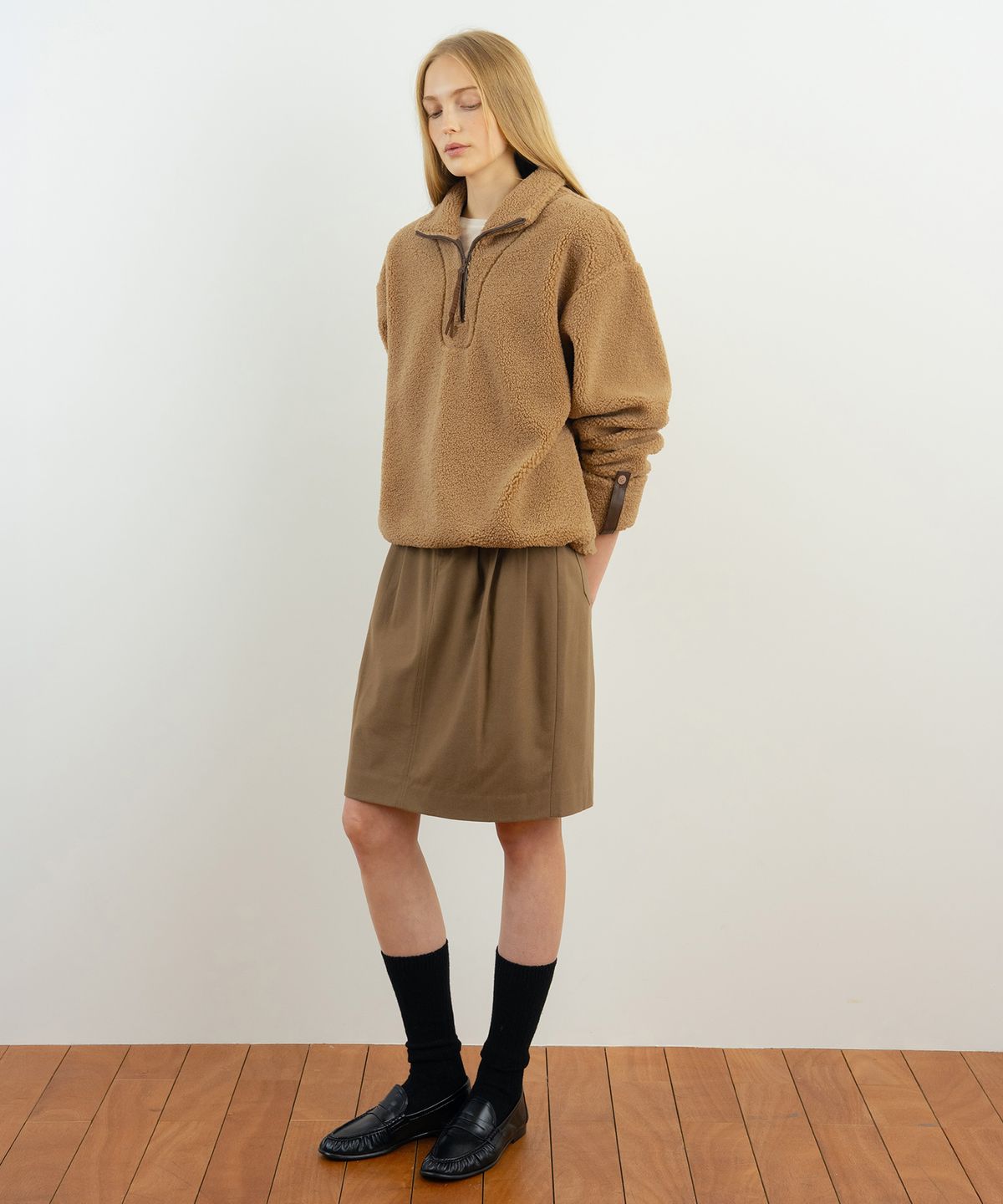 시눈(SINOON) Teddy Fleece Half Zip-Up (Brown)
