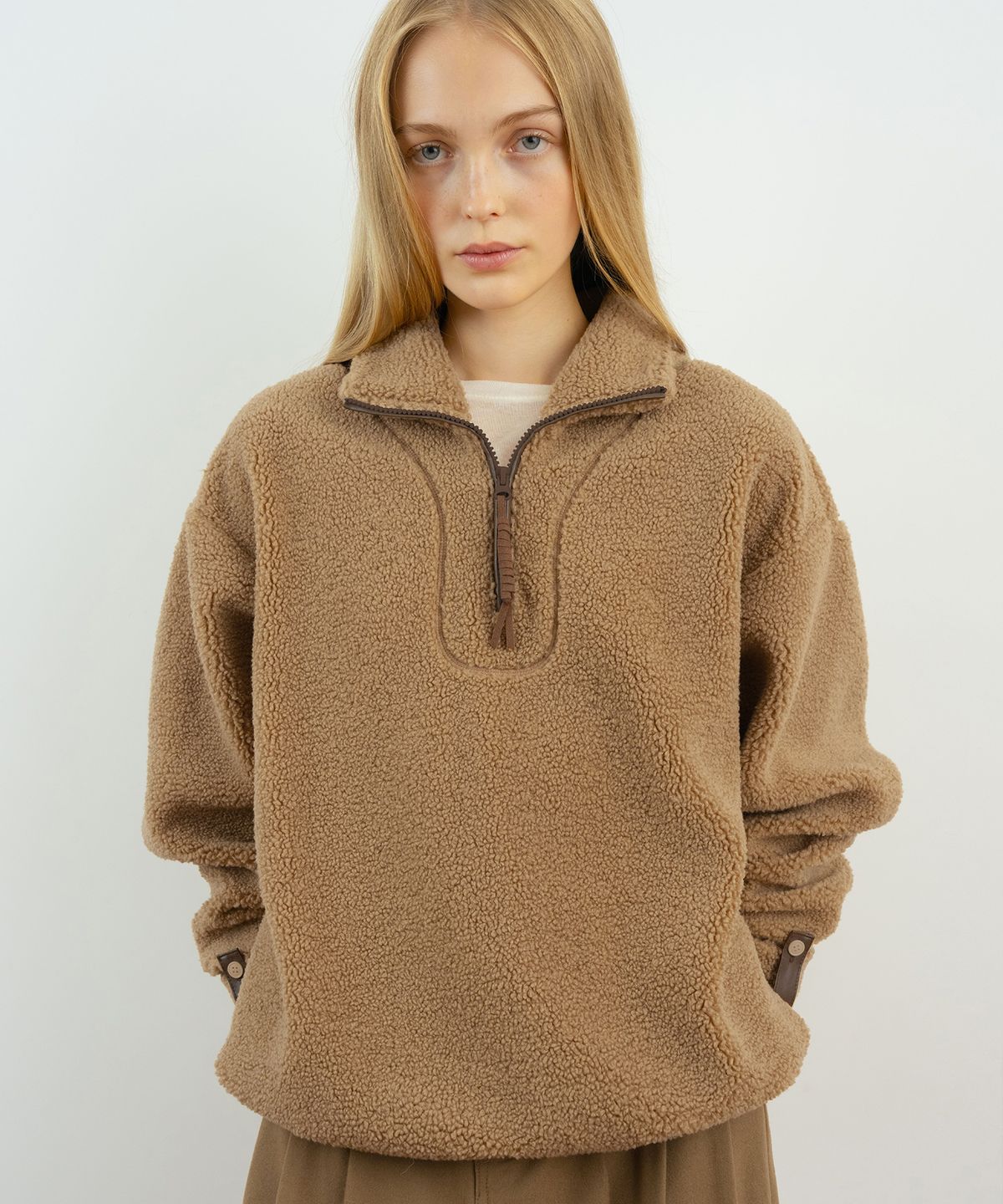 시눈(SINOON) Teddy Fleece Half Zip-Up (Brown)