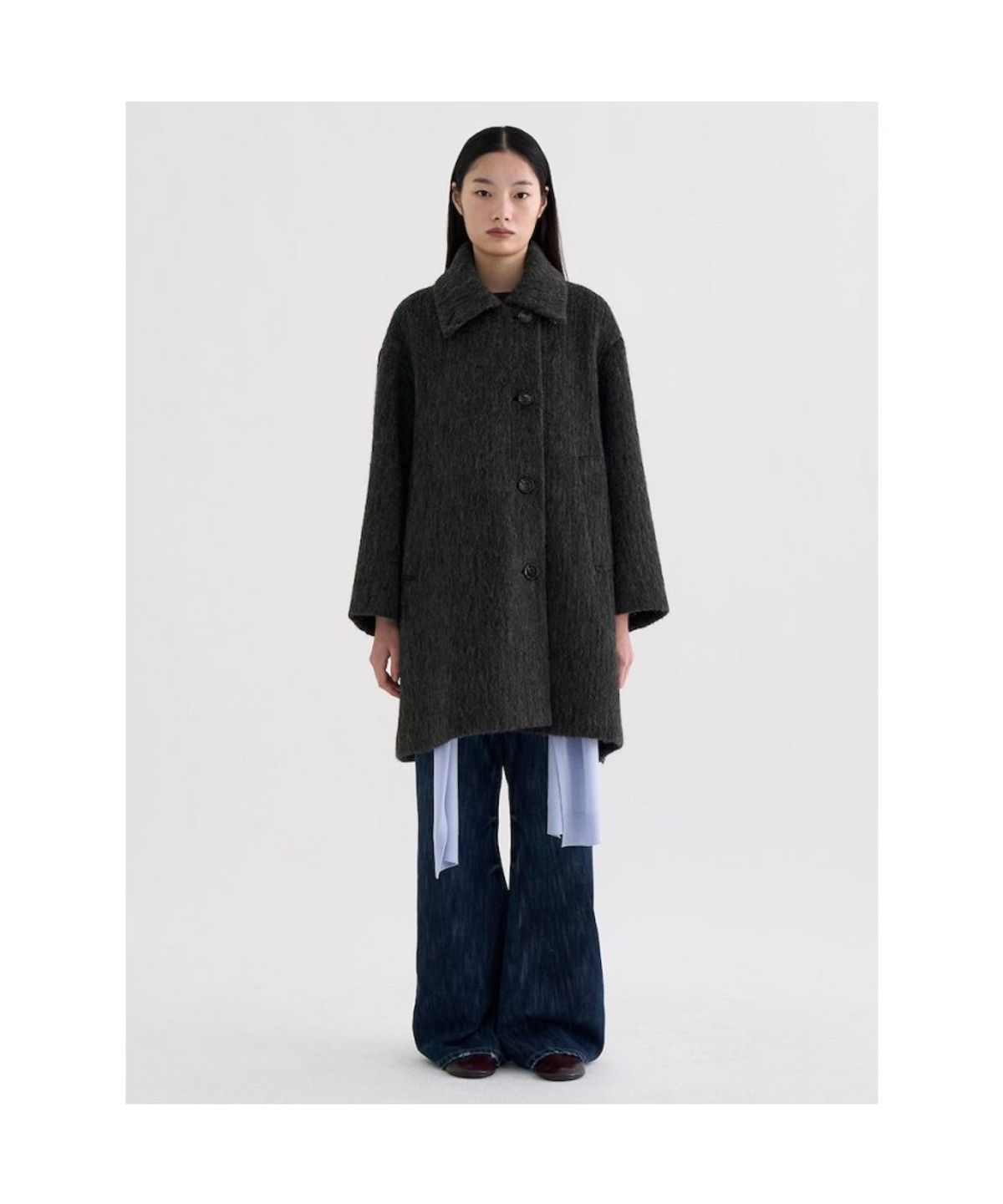 앙개(ANGGAE) High Neck ALine Half Coat Ash