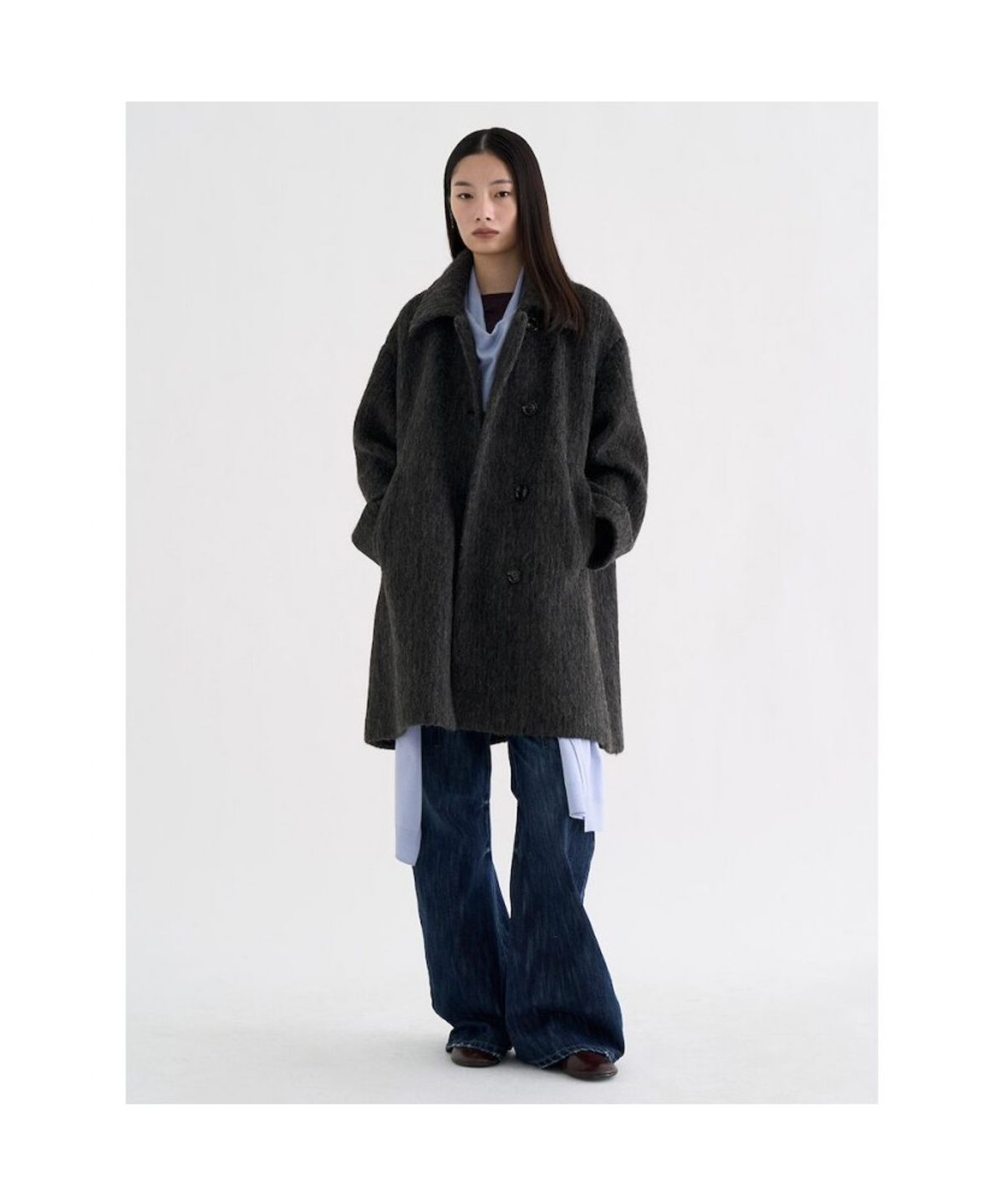 앙개(ANGGAE) High Neck ALine Half Coat Ash