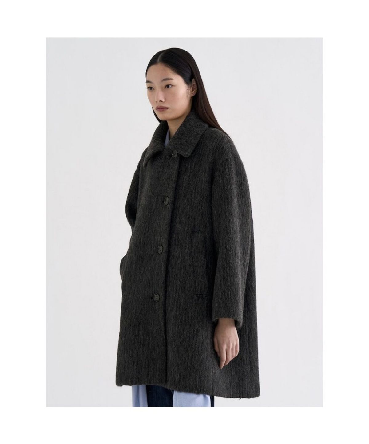 앙개(ANGGAE) High Neck ALine Half Coat Ash