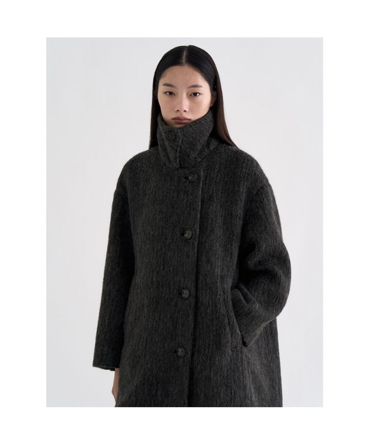 앙개(ANGGAE) High Neck ALine Half Coat Ash