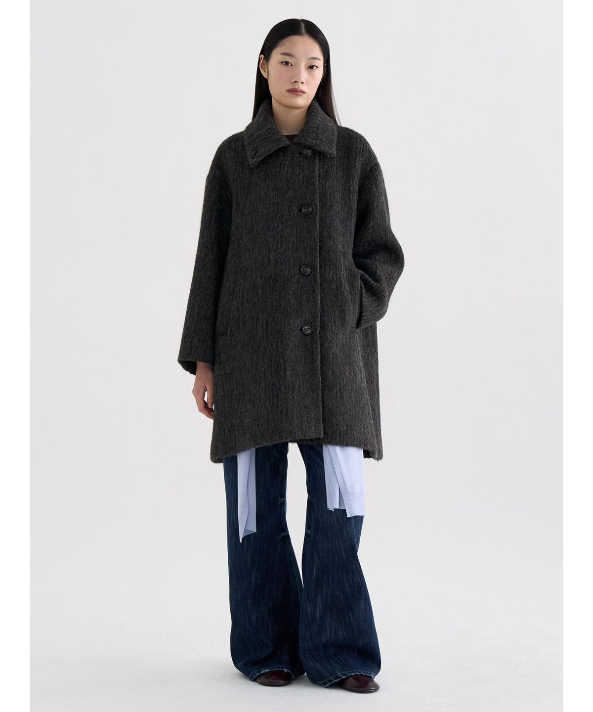 앙개(ANGGAE) High Neck ALine Half Coat Ash