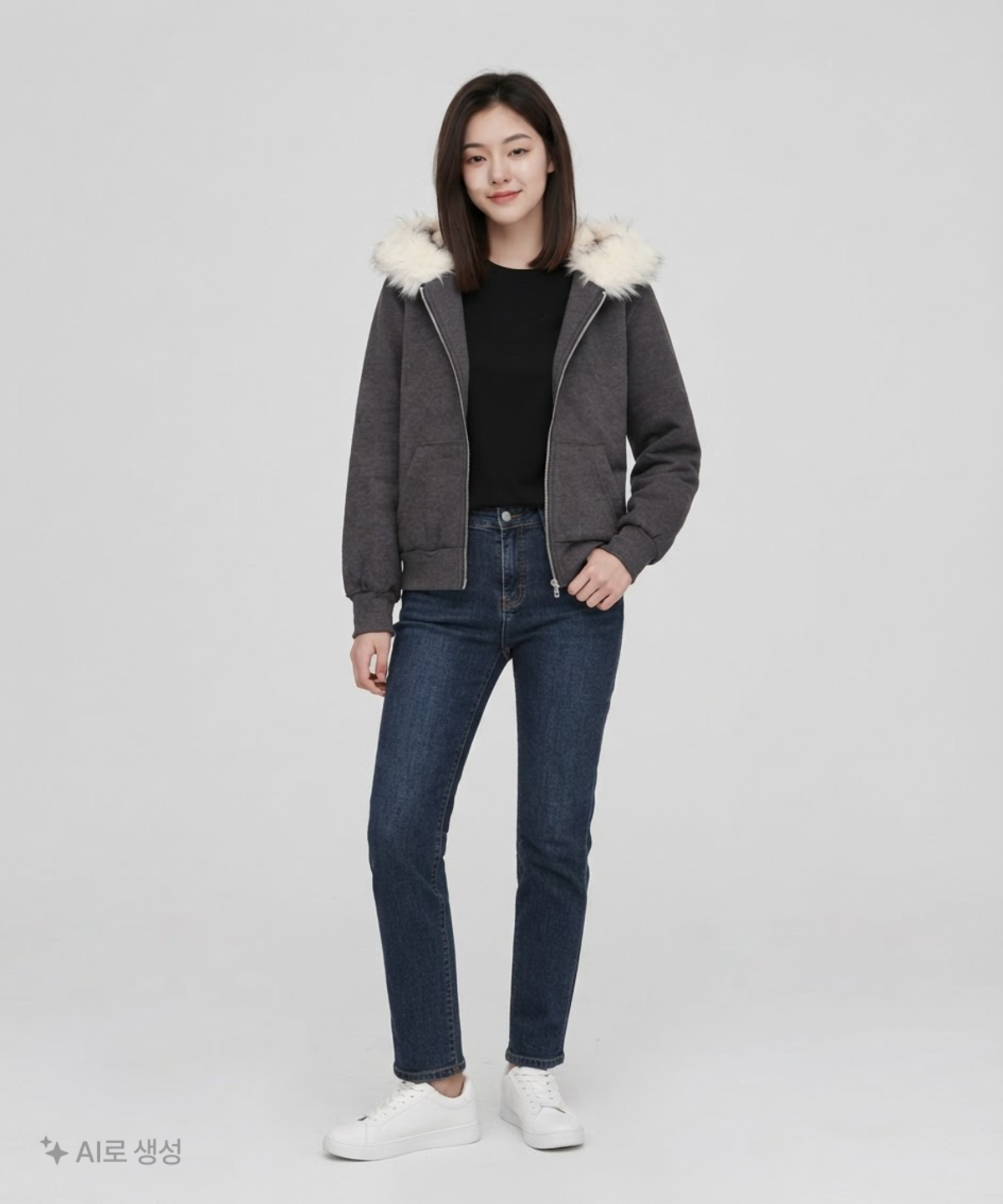 스파오(SPAO) (QR) 퍼 트리밍 양기모 후드 집업_SPMZG23G91 FREE