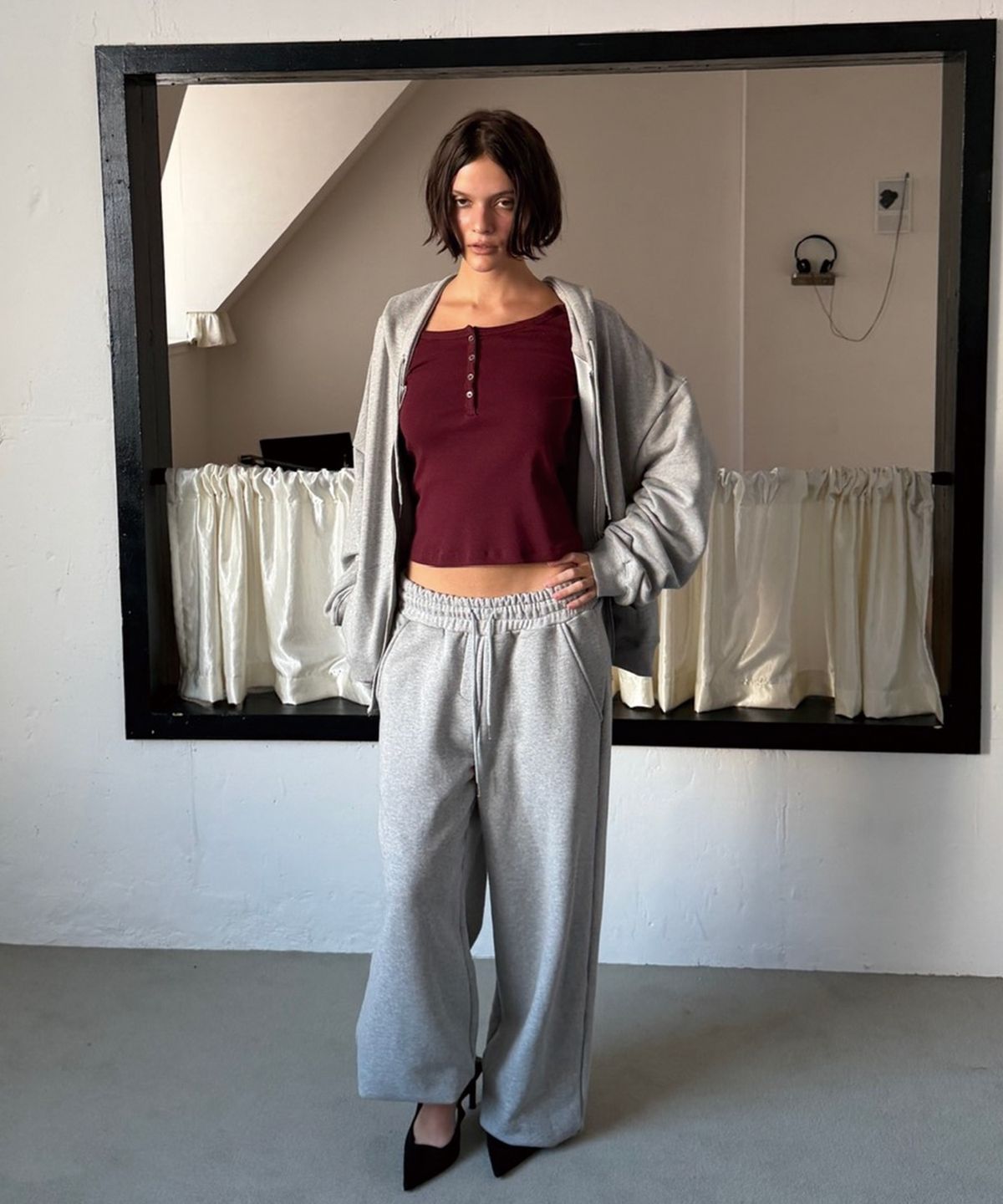 아수라(ASURA) COTTON HENLEY LONG SLEEVE T (WINE)