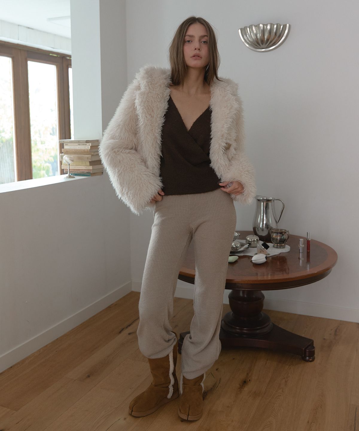 아수라(ASURA) WARM KNIT BOOTCUT PANTS (BEIGE)