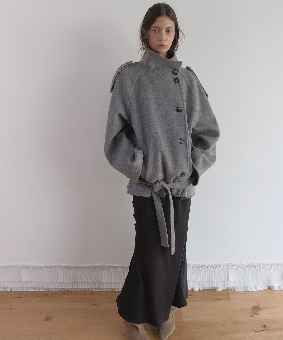아수라(ASURA) WOOL HANDMADE HALF COAT (MELANGE GREY)