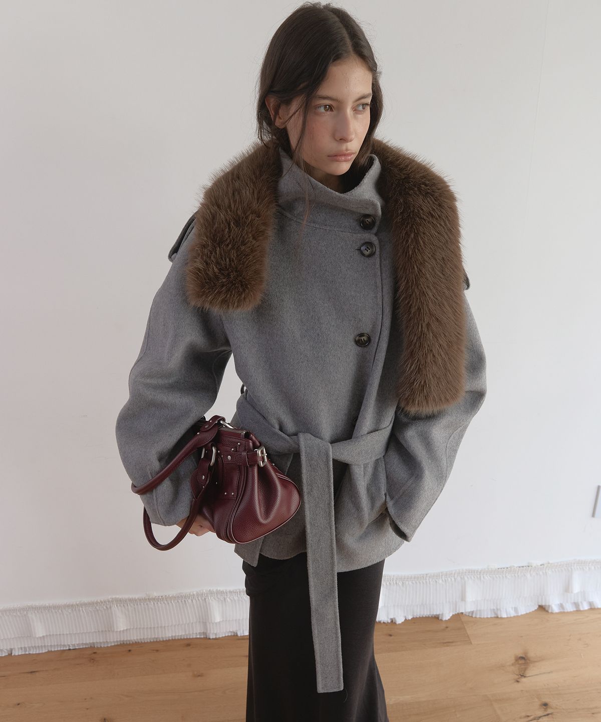 아수라(ASURA) WOOL HANDMADE HALF COAT (MELANGE GREY)