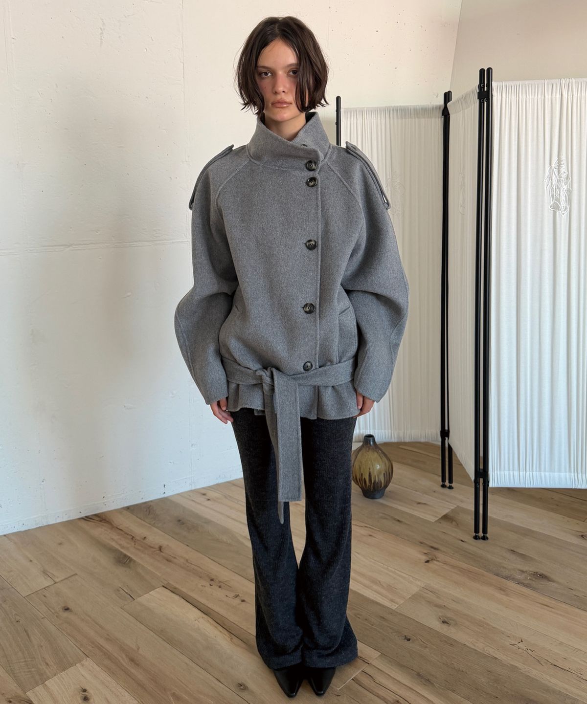 아수라(ASURA) WOOL HANDMADE HALF COAT (MELANGE GREY)