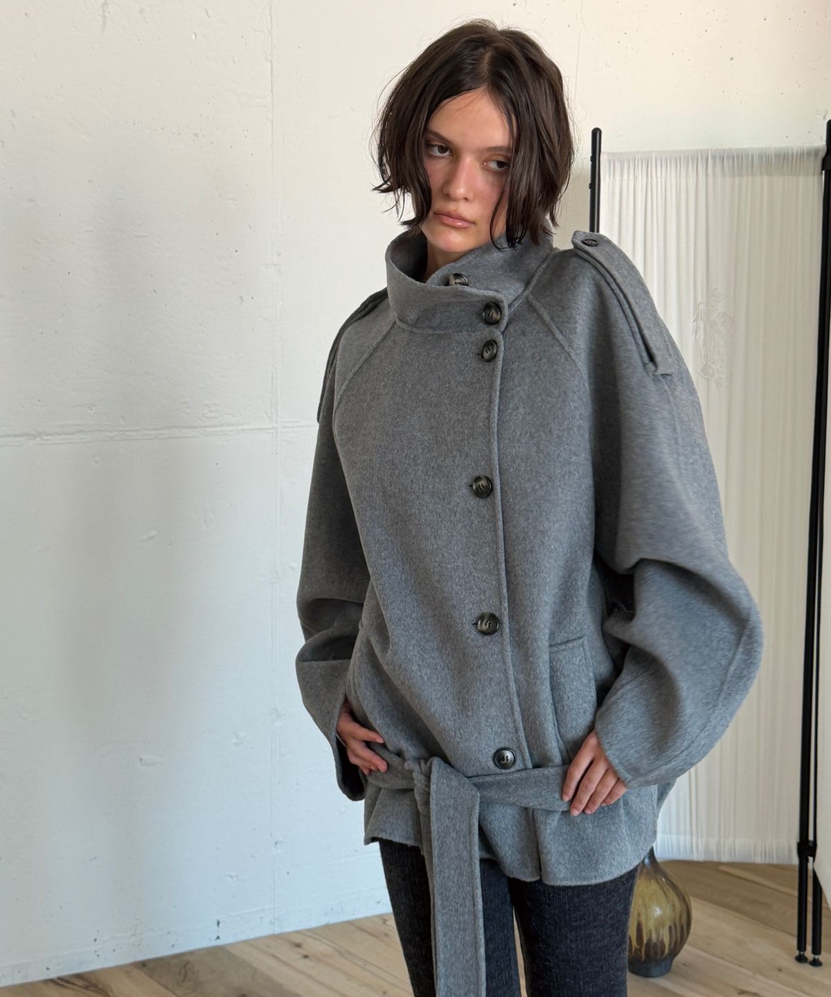 아수라(ASURA) WOOL HANDMADE HALF COAT (MELANGE GREY)