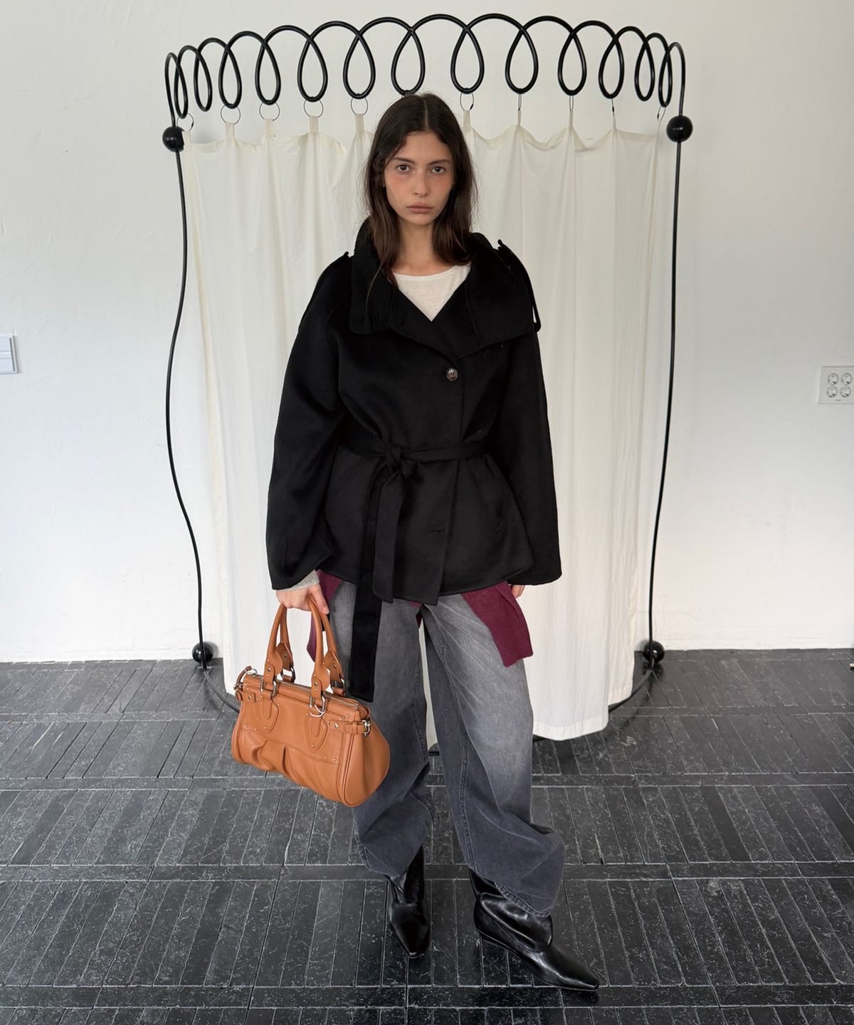 아수라(ASURA) WOOL HANDMADE HALF COAT (BLACK)