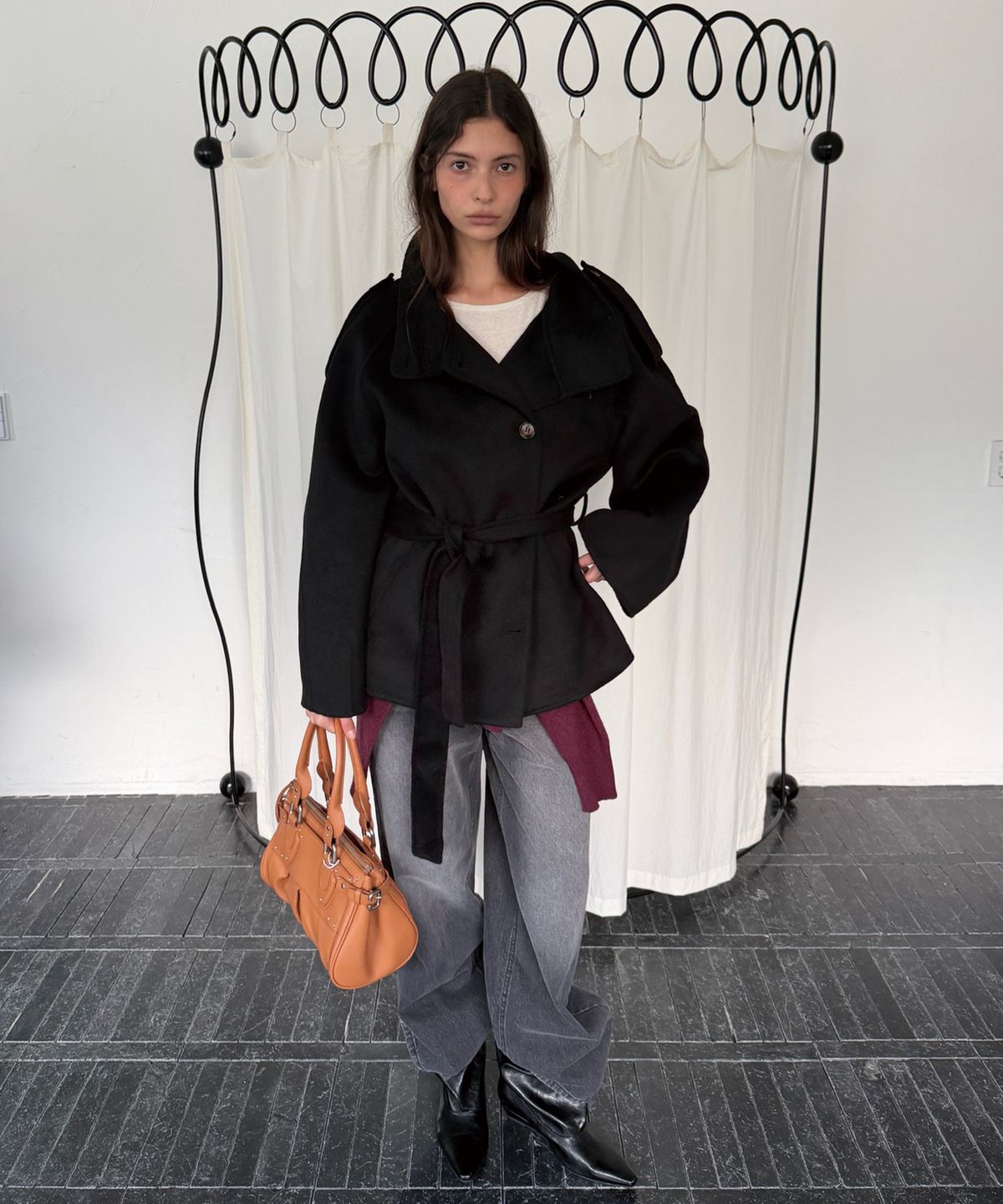 아수라(ASURA) WOOL HANDMADE HALF COAT (BLACK)