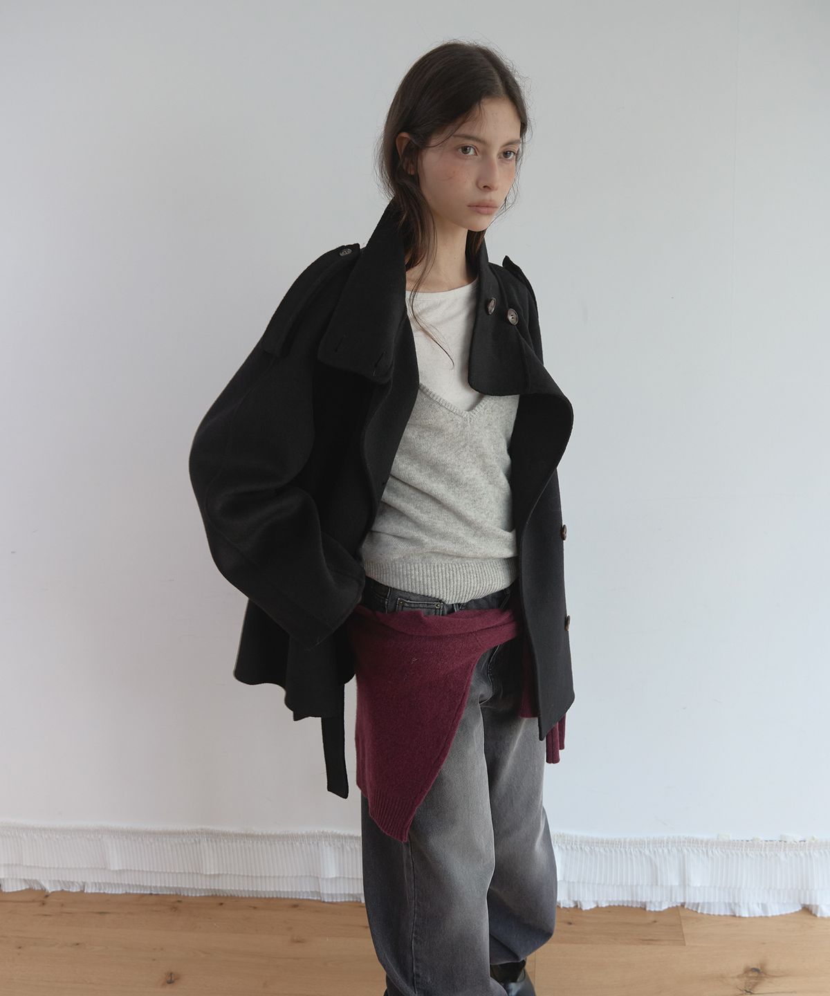 아수라(ASURA) WOOL HANDMADE HALF COAT (BLACK)