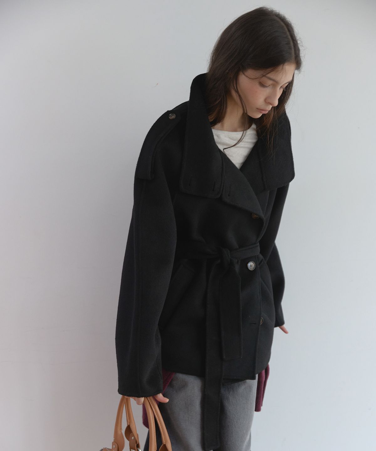 아수라(ASURA) WOOL HANDMADE HALF COAT (BLACK)