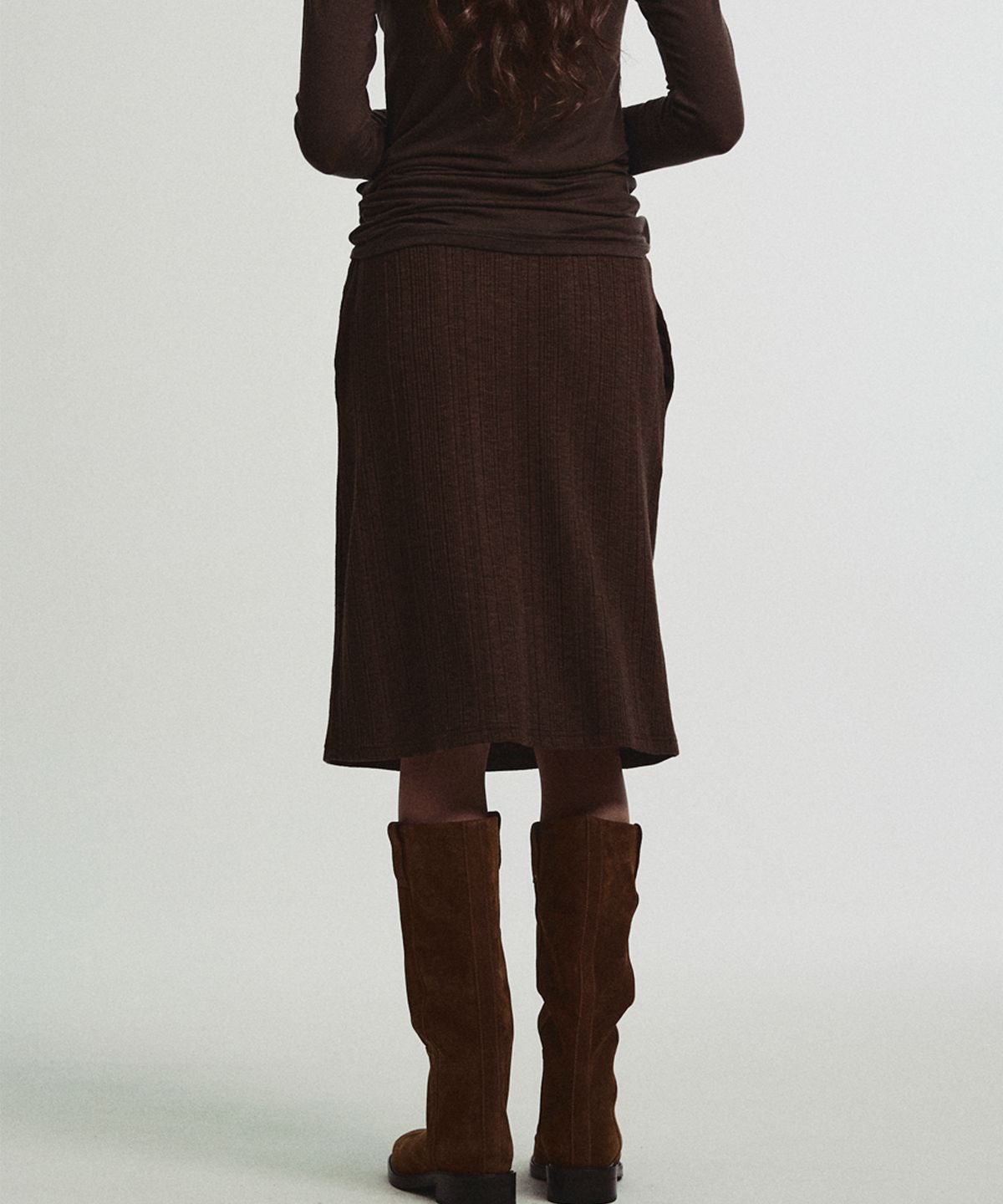 미드앤로우(MIDNLOW) Knit Banding Skirt (Brown)
