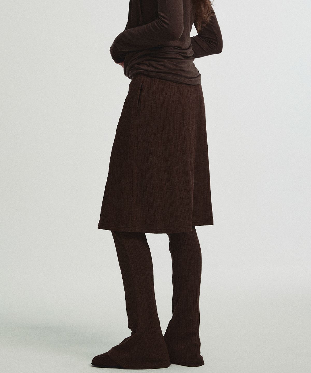 미드앤로우(MIDNLOW) Knit Banding Skirt (Brown)