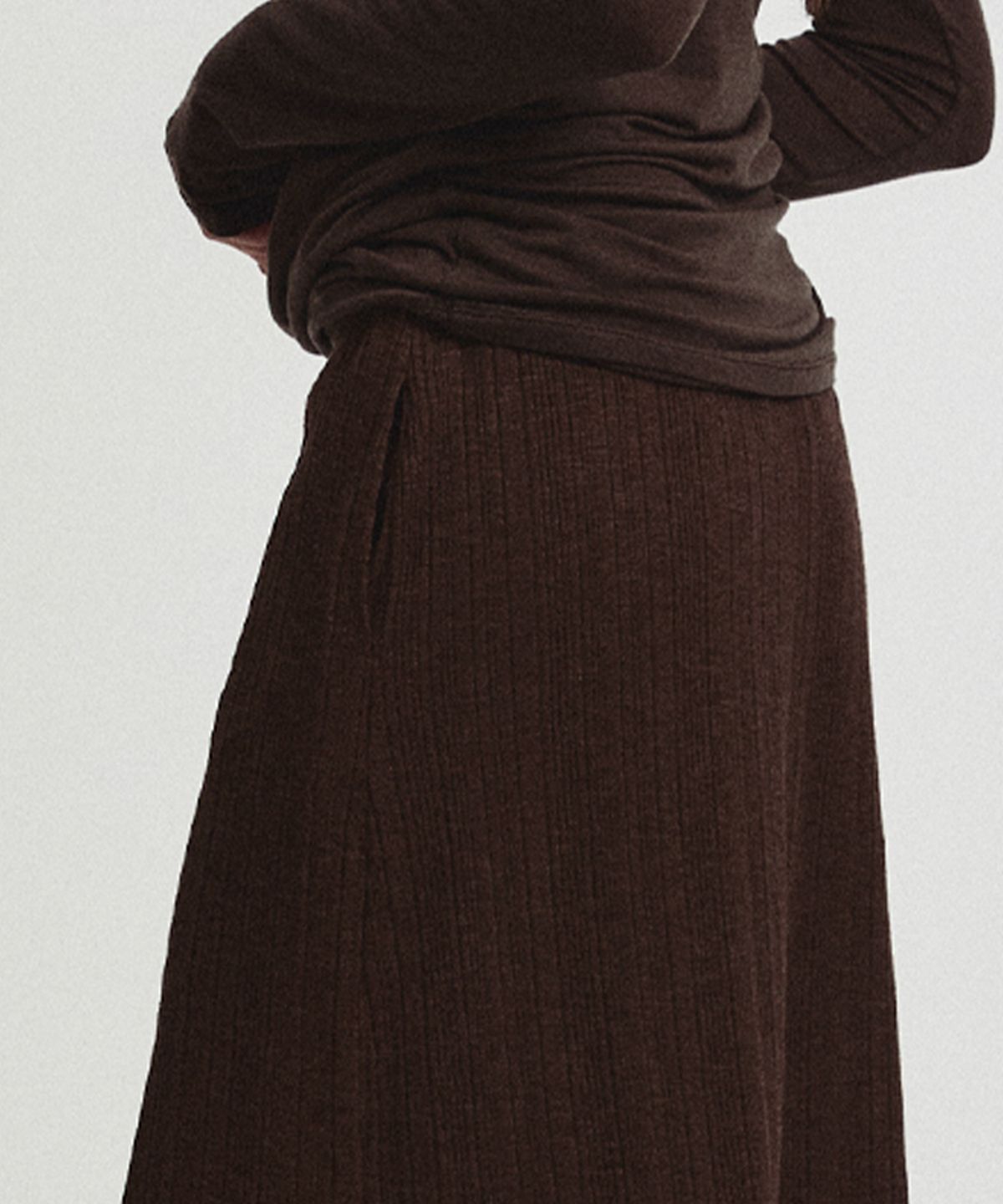 미드앤로우(MIDNLOW) Knit Banding Skirt (Brown)