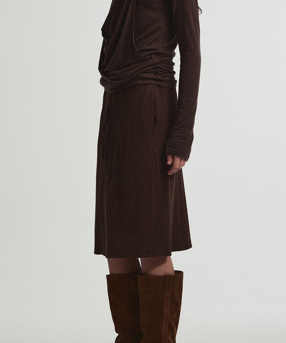 미드앤로우(MIDNLOW) Knit Banding Skirt (Brown)