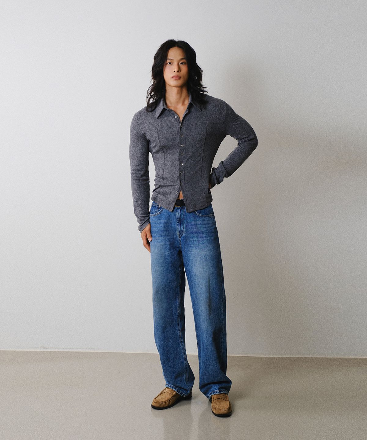 레코딩하우스(RECORDINGHOUSE) REC WOOL SLIM SHIRTS [CHARCOAL]