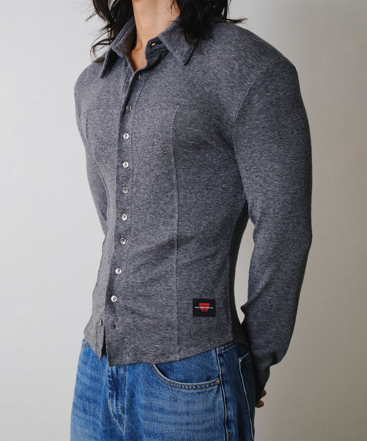 레코딩하우스(RECORDINGHOUSE) REC WOOL SLIM SHIRTS [CHARCOAL]