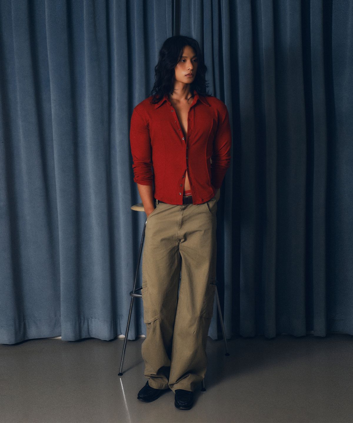 레코딩하우스(RECORDINGHOUSE) REC WOOL SLIM SHIRTS [RED]
