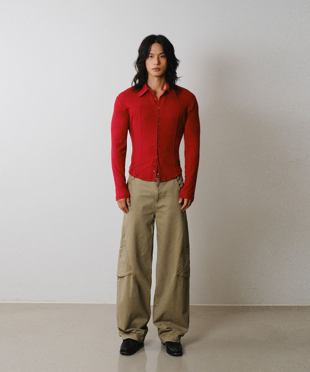 레코딩하우스(RECORDINGHOUSE) REC WOOL SLIM SHIRTS [RED]