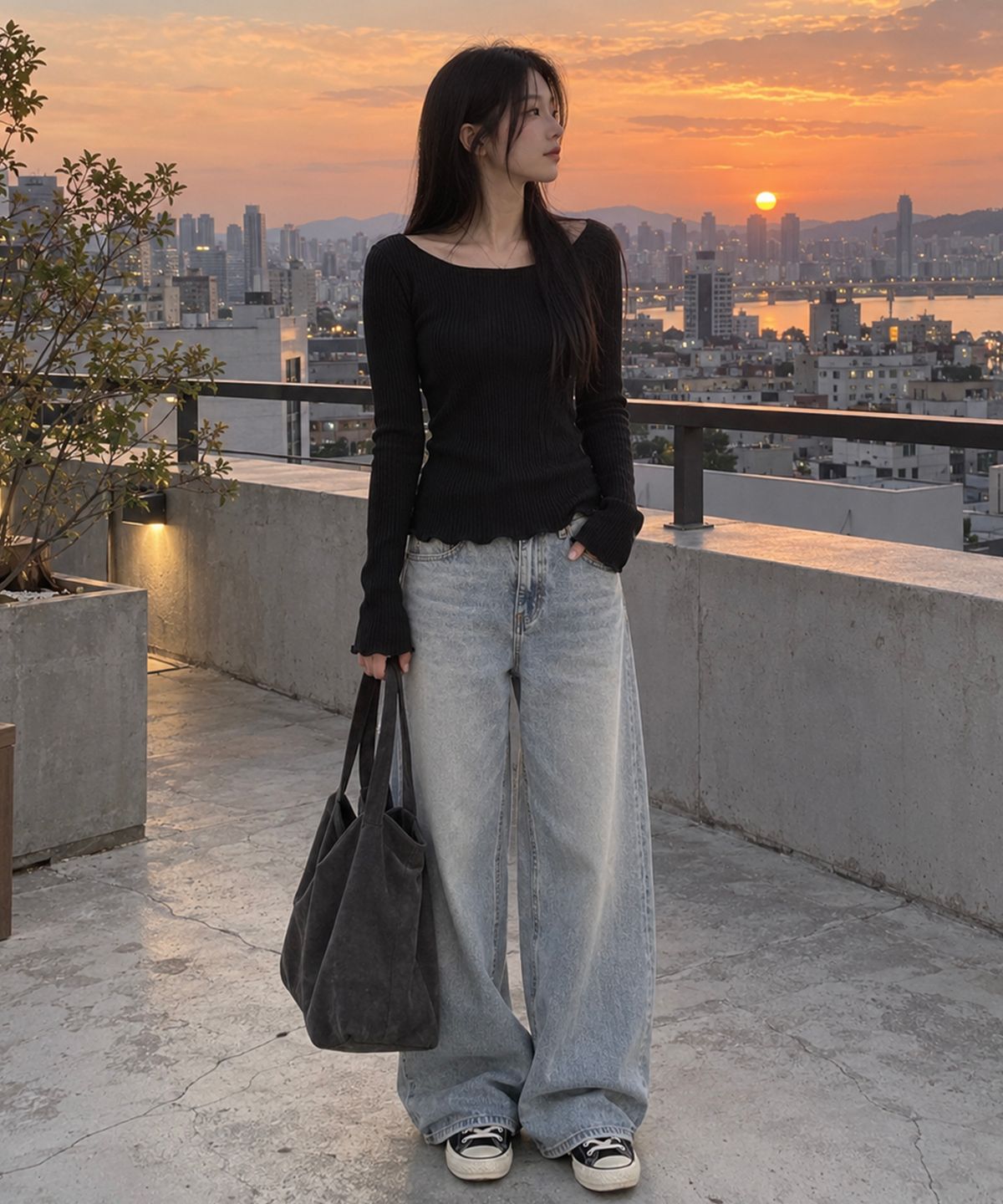 콜릿(KOLEAT) 데일리 플리츠 프리미엄 긴팔티 롱슬리브 [블랙] 6261