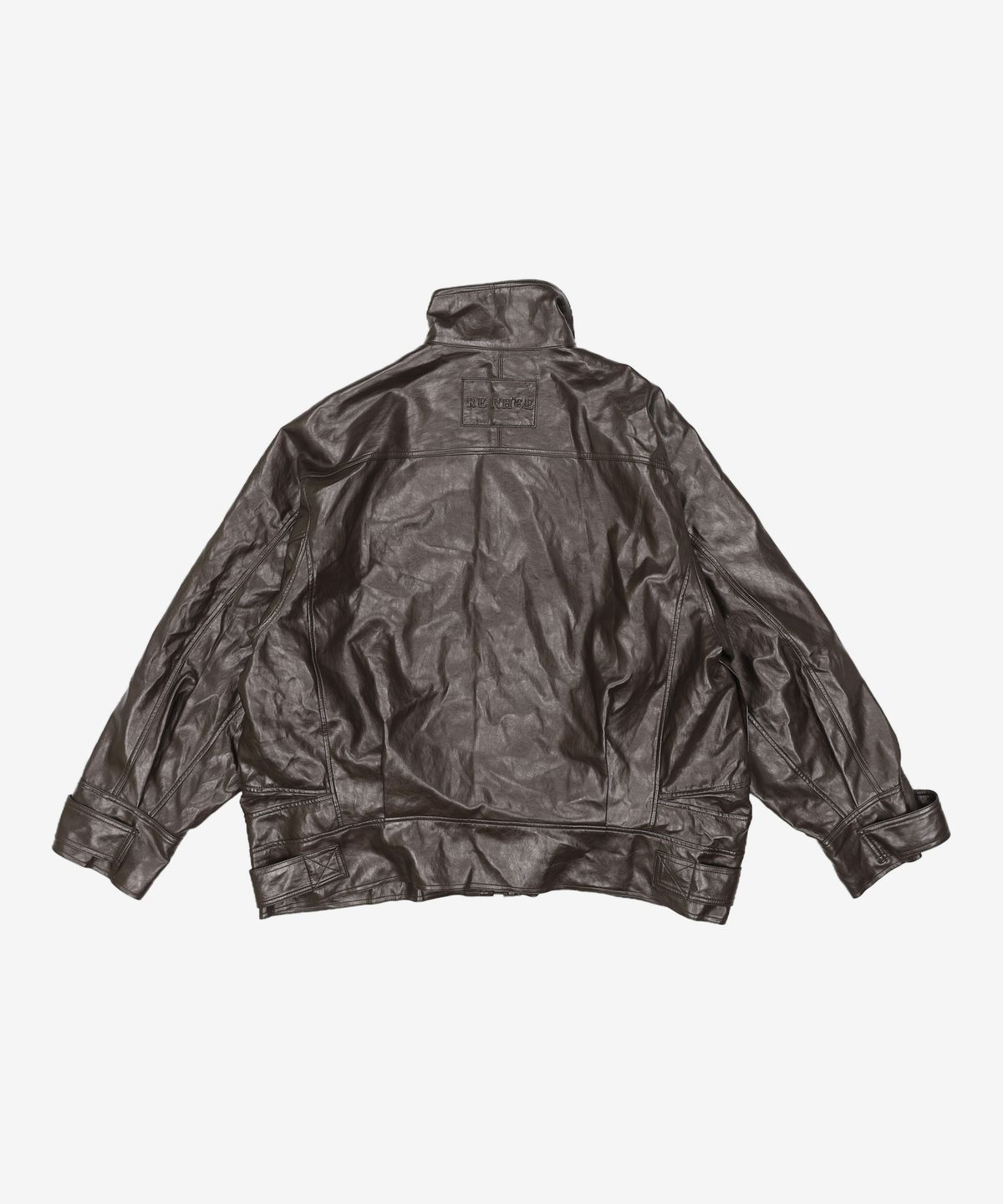 리이(RE RHEE) FUNNEL NECK VEGAN LEATHER JACKET MIDNIGHT F