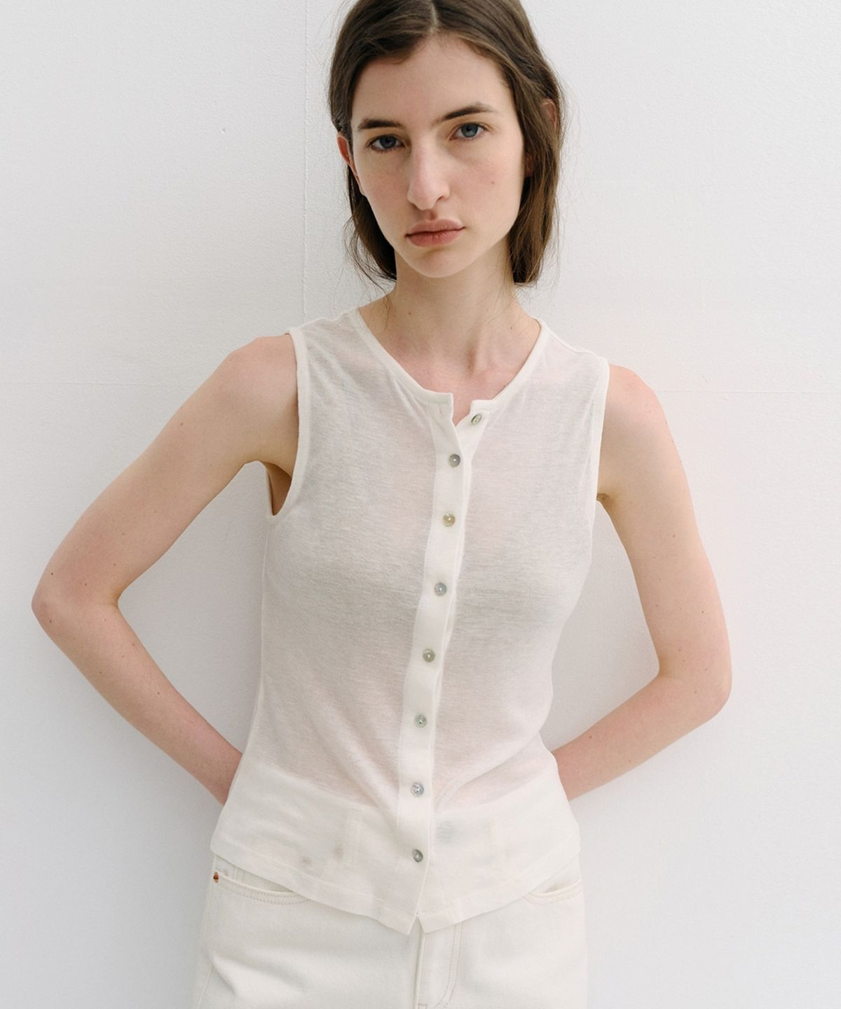 블랭크03(BLANK03) wool button sleeveless t-shirt (3colors)