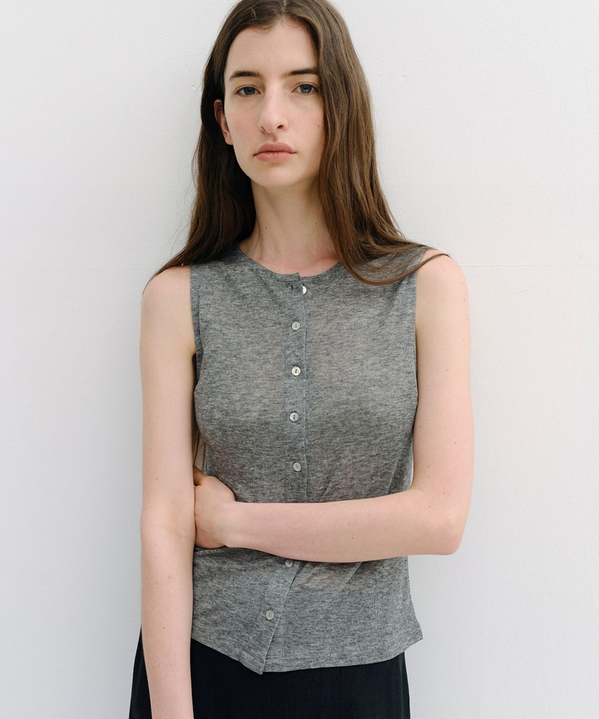 블랭크03(BLANK03) wool button sleeveless t-shirt (3colors)