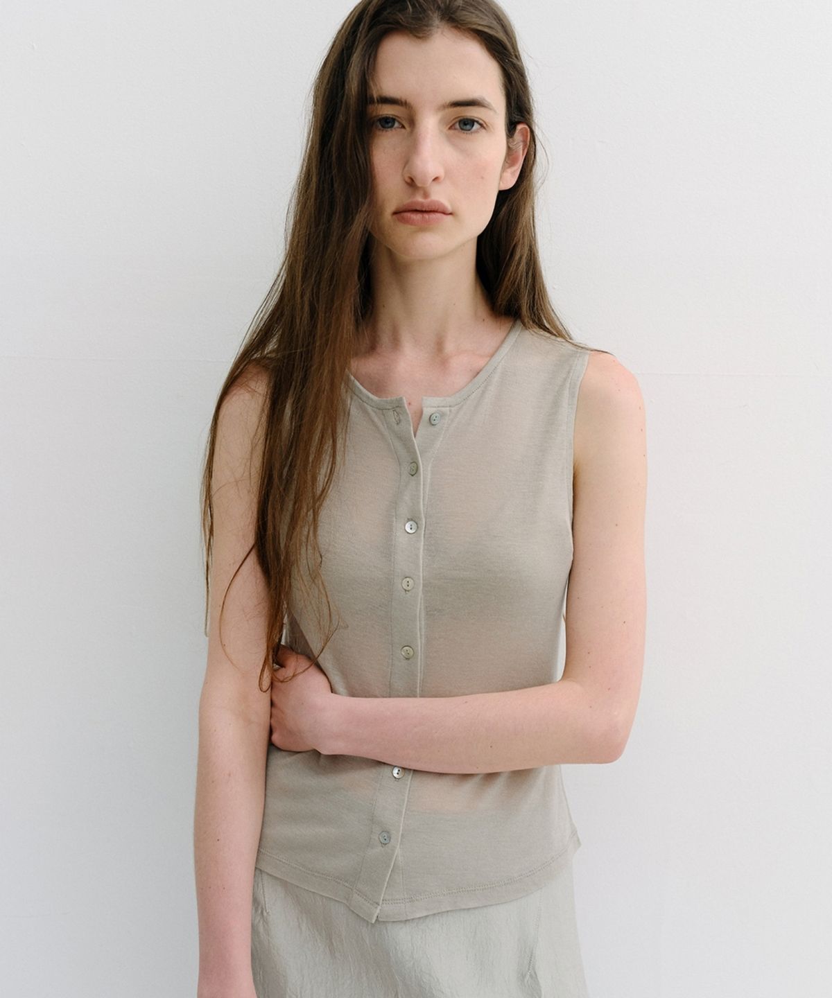 블랭크03(BLANK03) wool button sleeveless t-shirt (3colors)