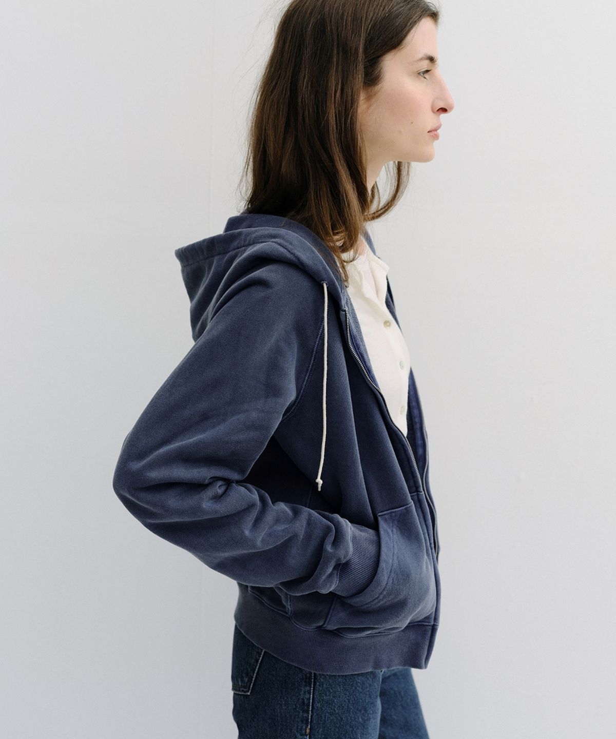 블랭크03(BLANK03) garment pigment-dyed hooded zip-up (vintage blue)