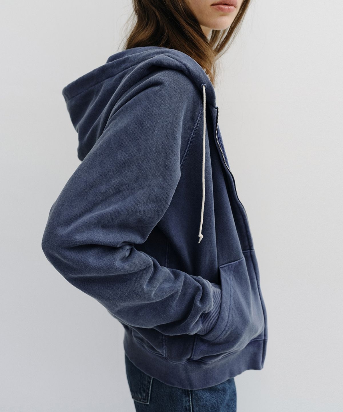 블랭크03(BLANK03) garment pigment-dyed hooded zip-up (vintage blue)