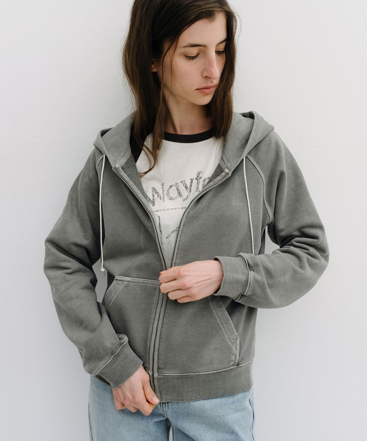 블랭크03(BLANK03) garment pigment-dyed hooded zip-up (vintage grey)