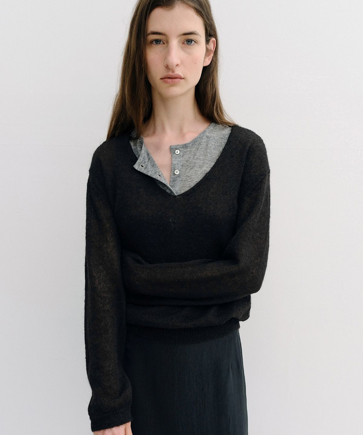 블랭크03(BLANK03) royal kid mohair v-neck pullover (black)