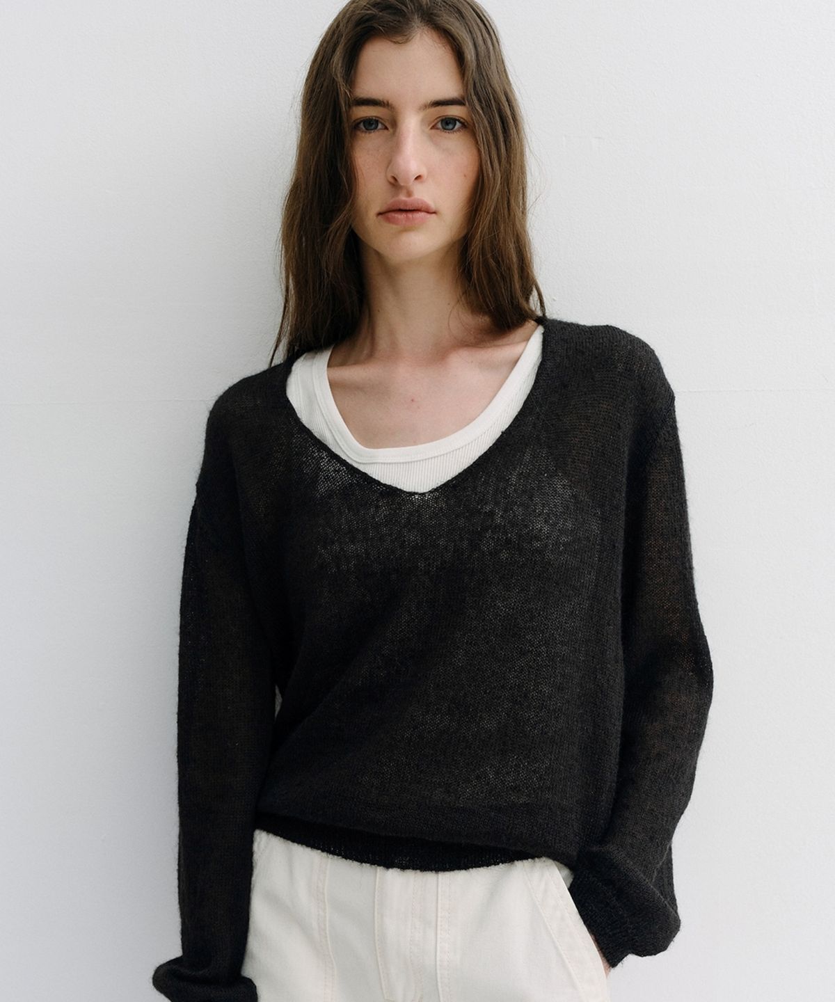 블랭크03(BLANK03) royal kid mohair v-neck pullover (black)