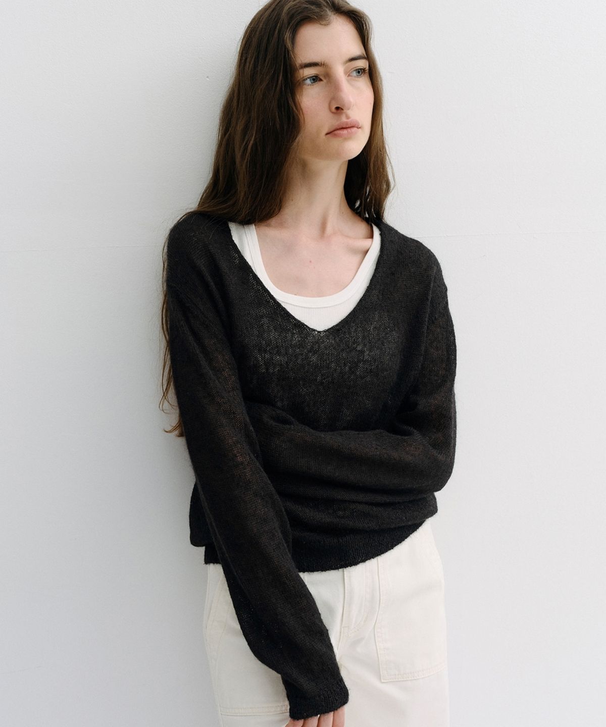 블랭크03(BLANK03) royal kid mohair v-neck pullover (black)