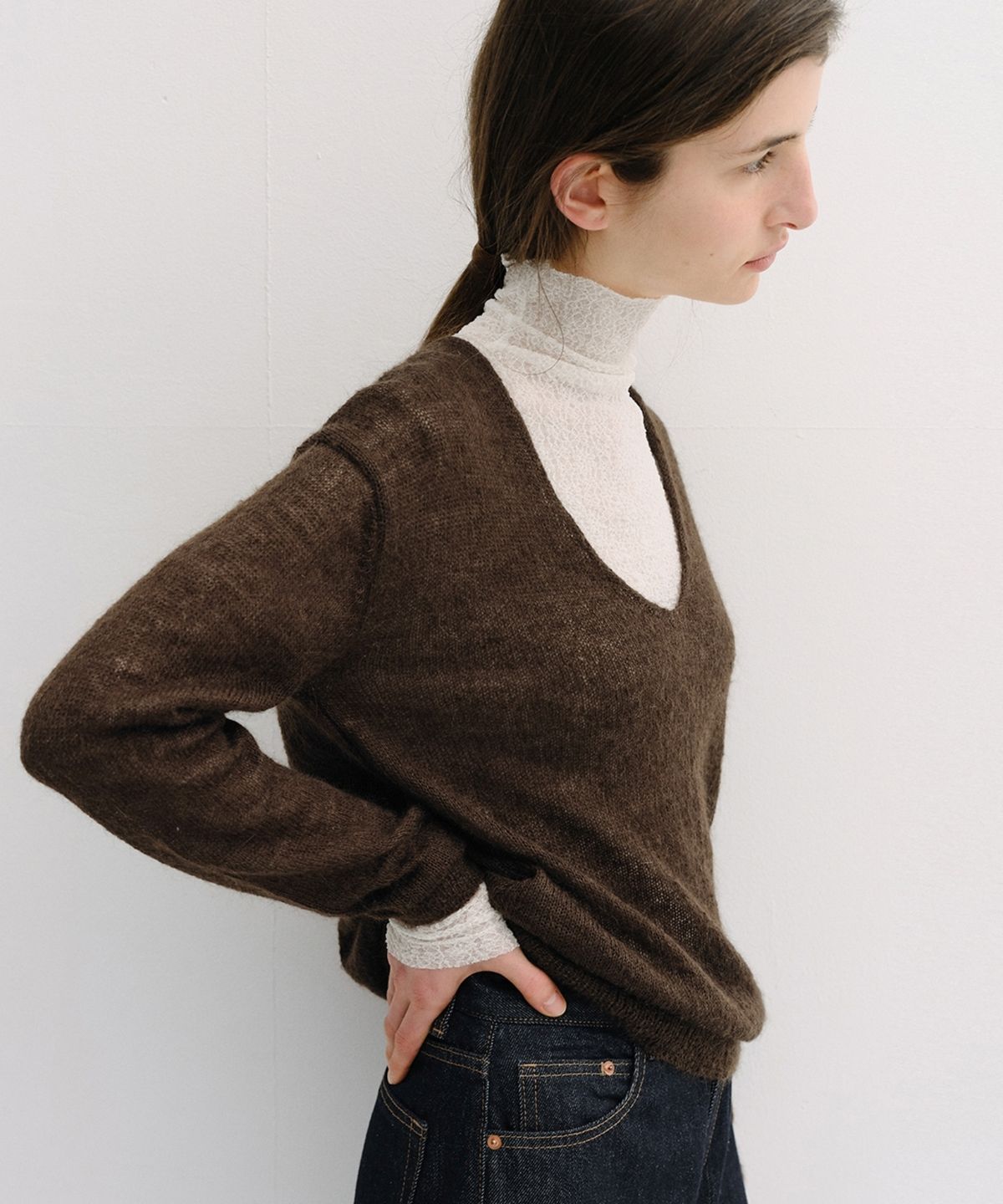 블랭크03(BLANK03) royal kid mohair v-neck pullover (brown)