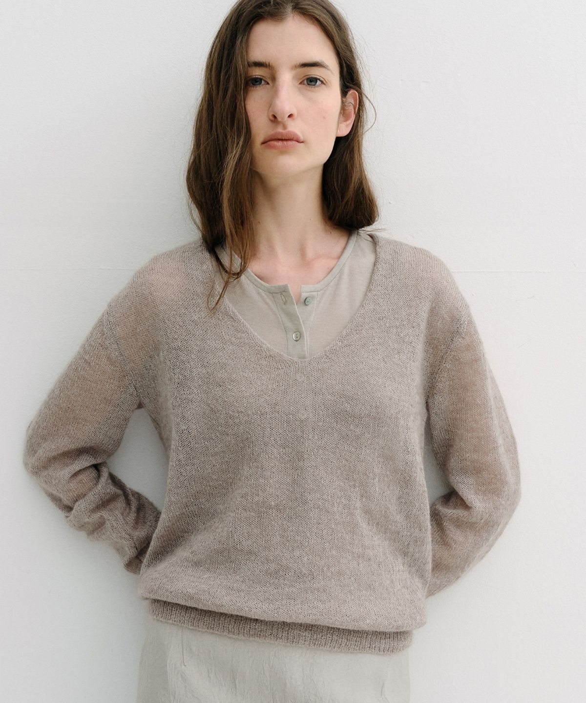 블랭크03(BLANK03) royal kid mohair v-neck pullover (pale grey)
