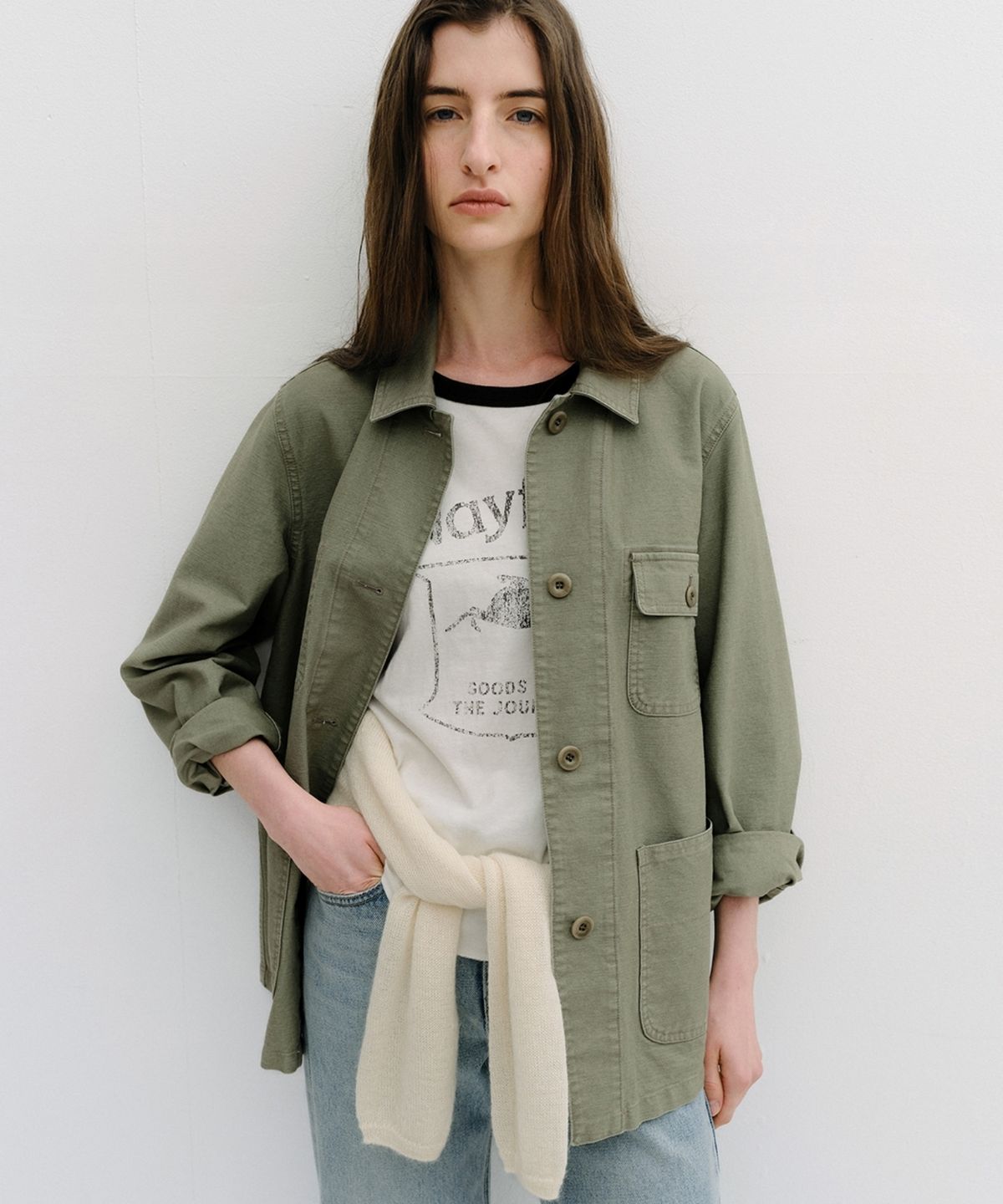 블랭크03(BLANK03) washed french work jacket (vintage olive)