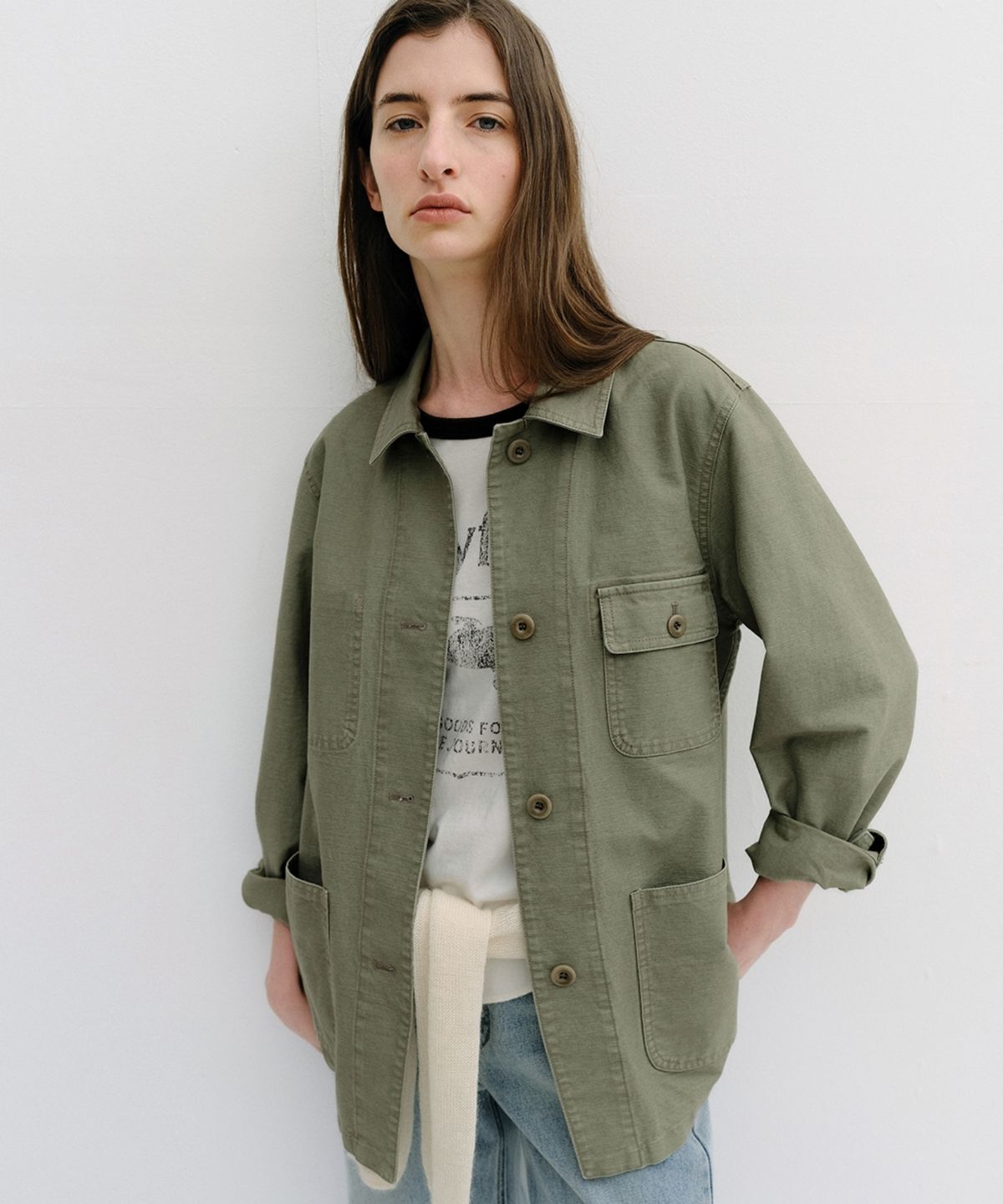 블랭크03(BLANK03) washed french work jacket (vintage olive)